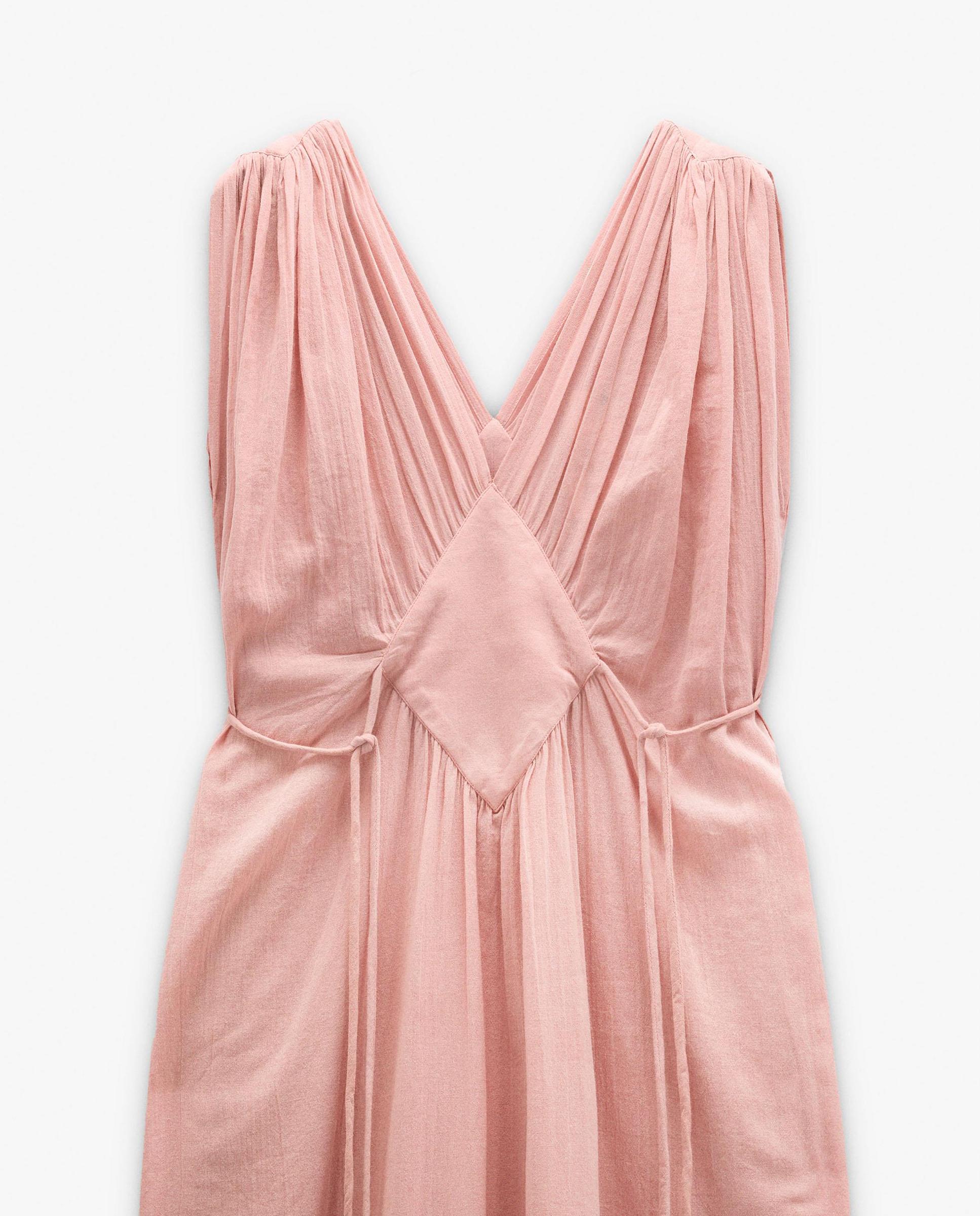 Vestido largo 100% algodón sin mangas en liso con fruncido - Parfois - Rosa Rosa-6