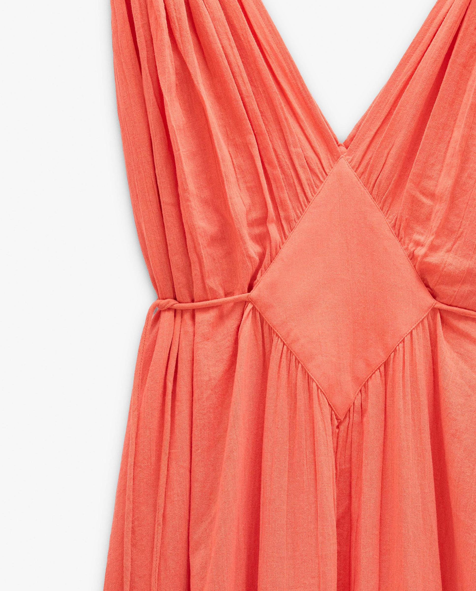 Vestido largo 100% algodón con fruncido y pliegues en hombro - Parfois - Naranja Naranja-5