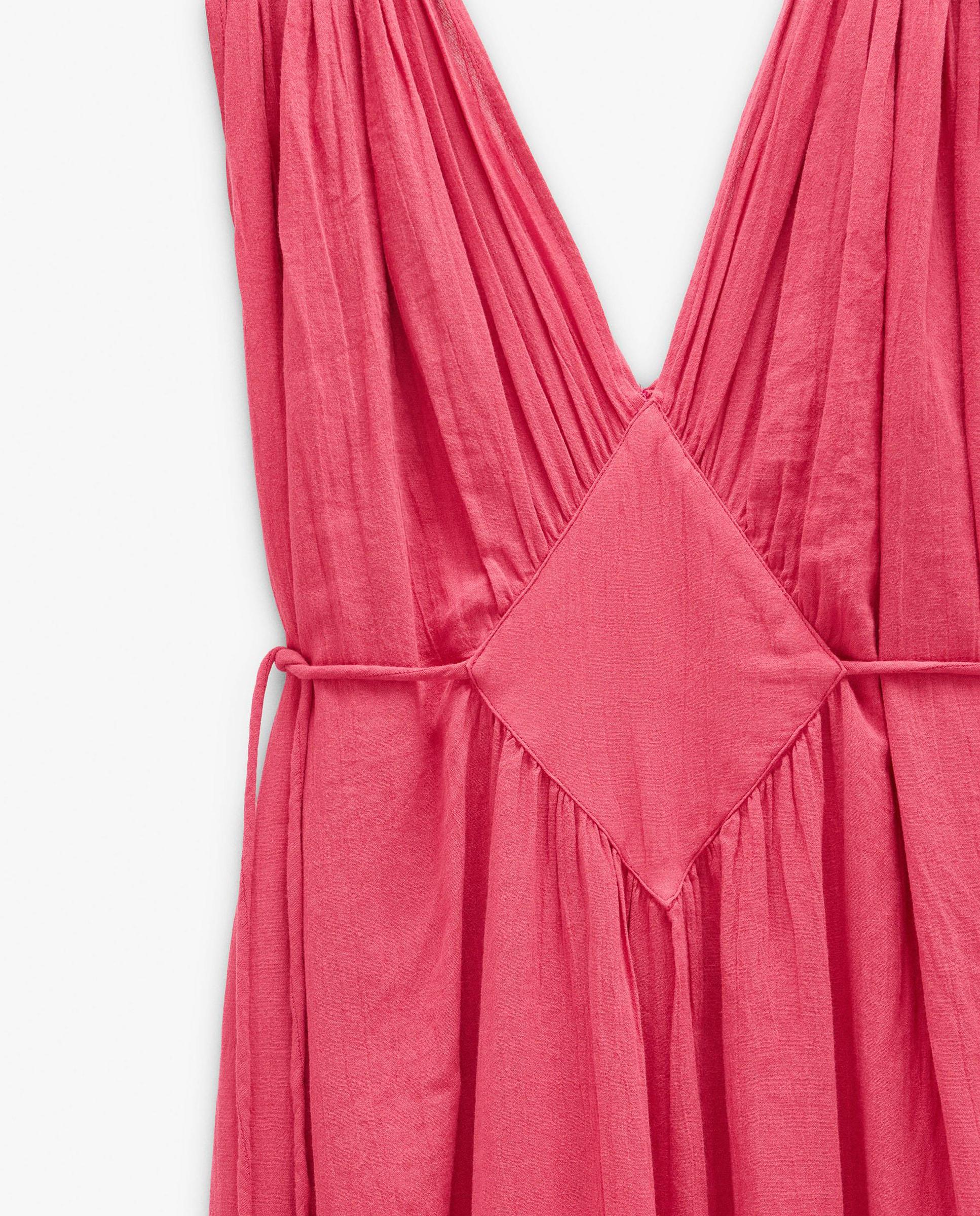 Vestido largo 100% algodón con fruncido y pliegues en hombro - Parfois - Rosa Rosa-5