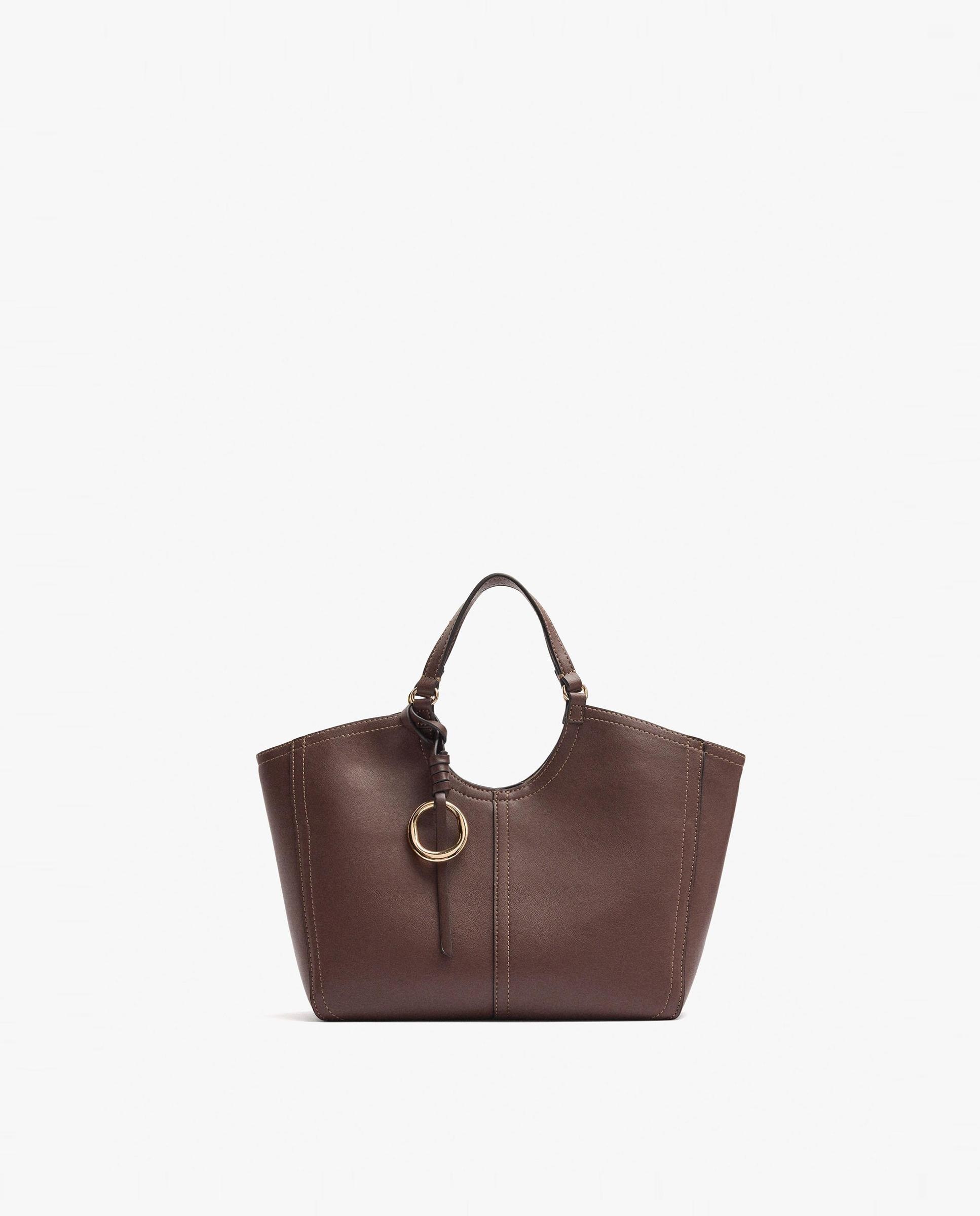 Bolso de mano estilo tote convertible a bandolera con cierre de cremallera en liso - Parfois - Marrón oscuro Marrón oscuro-1