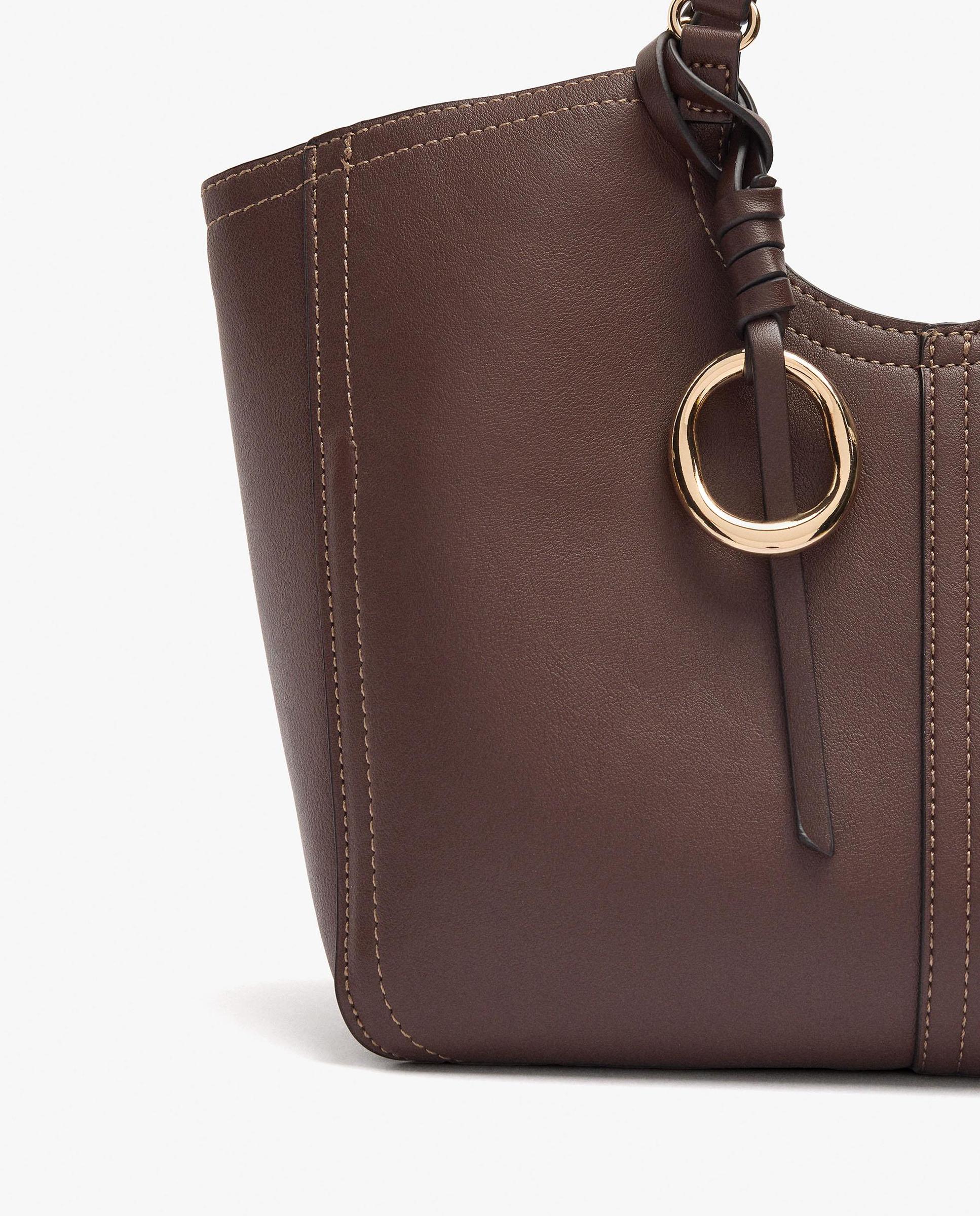 Bolso de mano estilo tote convertible a bandolera con cierre de cremallera en liso - Parfois - Marrón oscuro Marrón oscuro-3