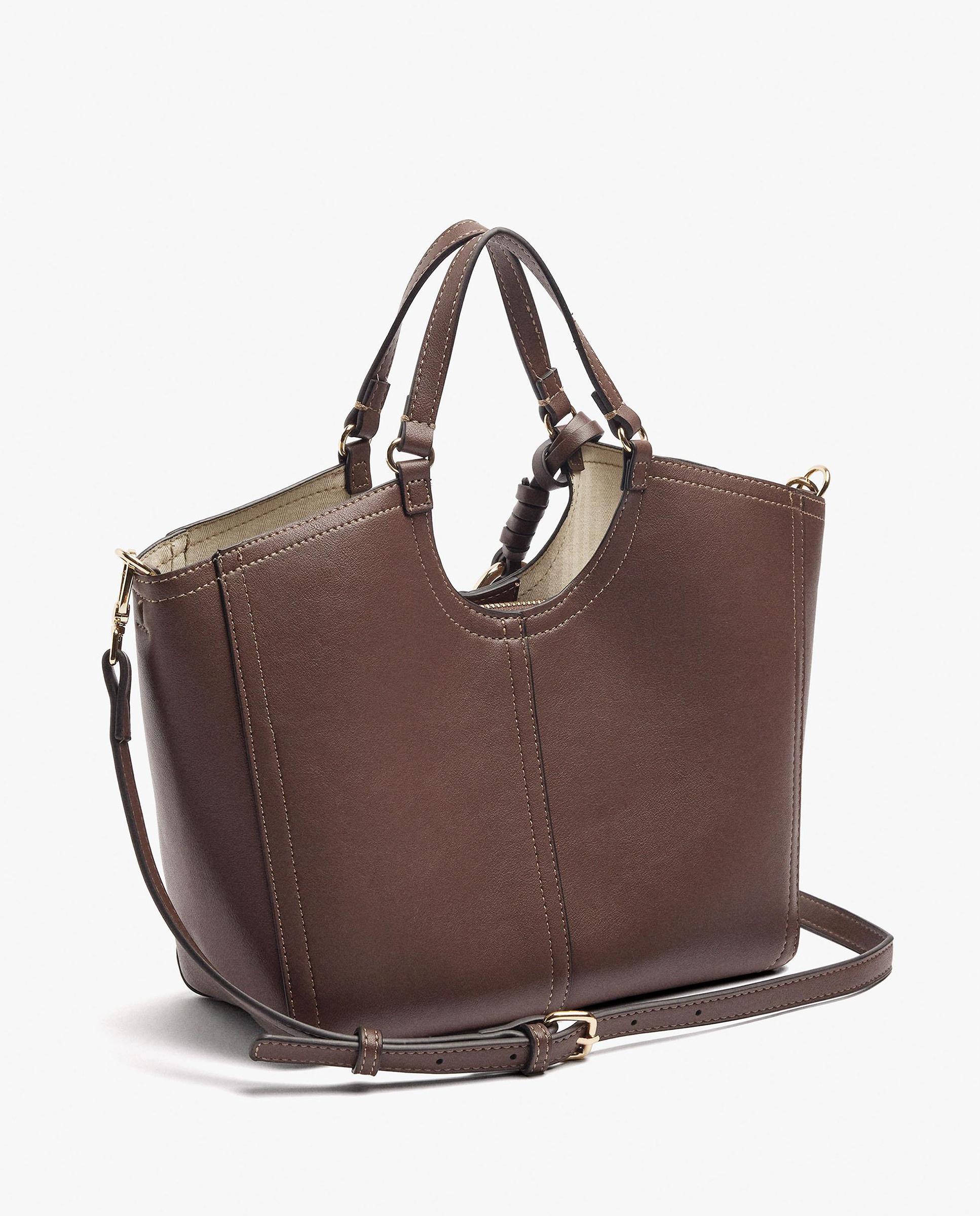 Bolso de mano estilo tote convertible a bandolera con cierre de cremallera en liso - Parfois - Marrón oscuro Marrón oscuro-2