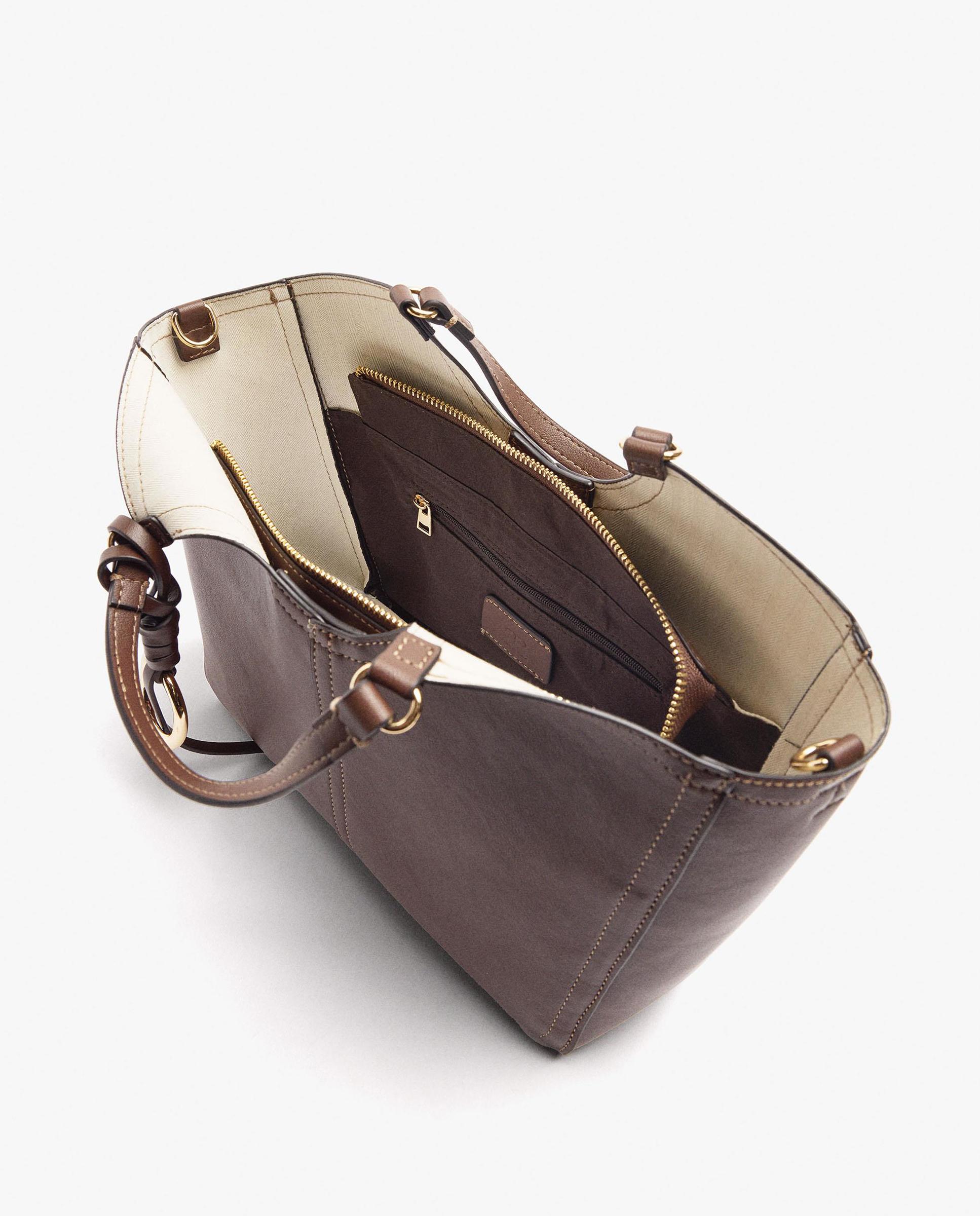Bolso de mano estilo tote convertible a bandolera con cierre de cremallera en liso - Parfois - Marrón oscuro Marrón oscuro-4