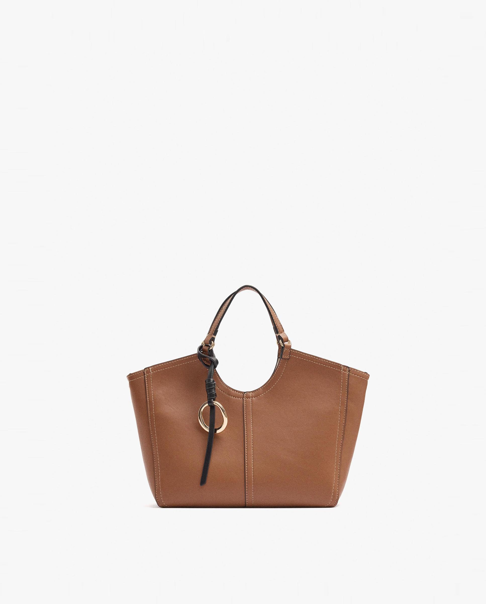 Bolso de mano estilo tote convertible a bandolera con cierre de cremallera en liso - Parfois - Camel Camel-1