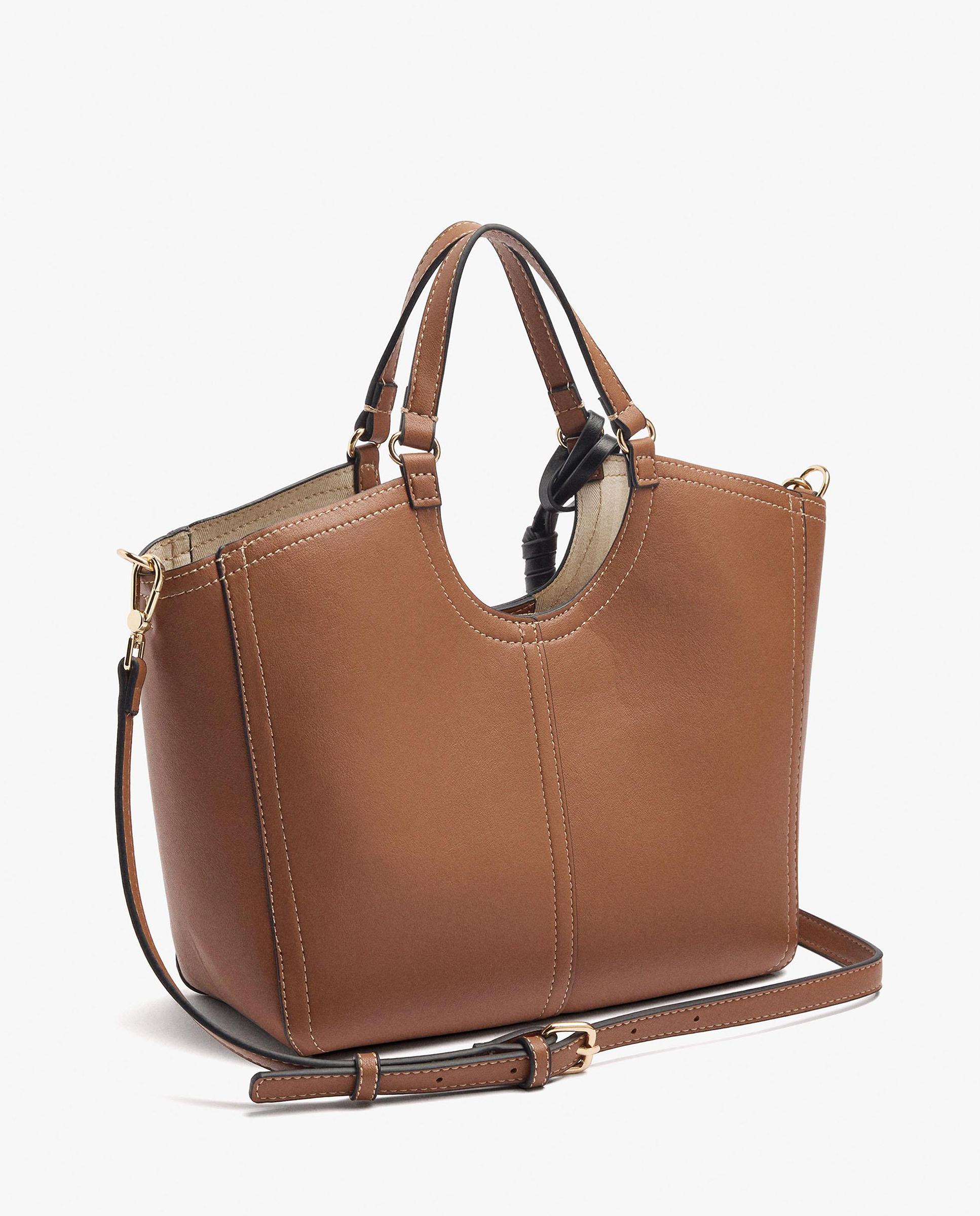 Bolso de mano estilo tote convertible a bandolera con cierre de cremallera en liso - Parfois - Camel Camel-2