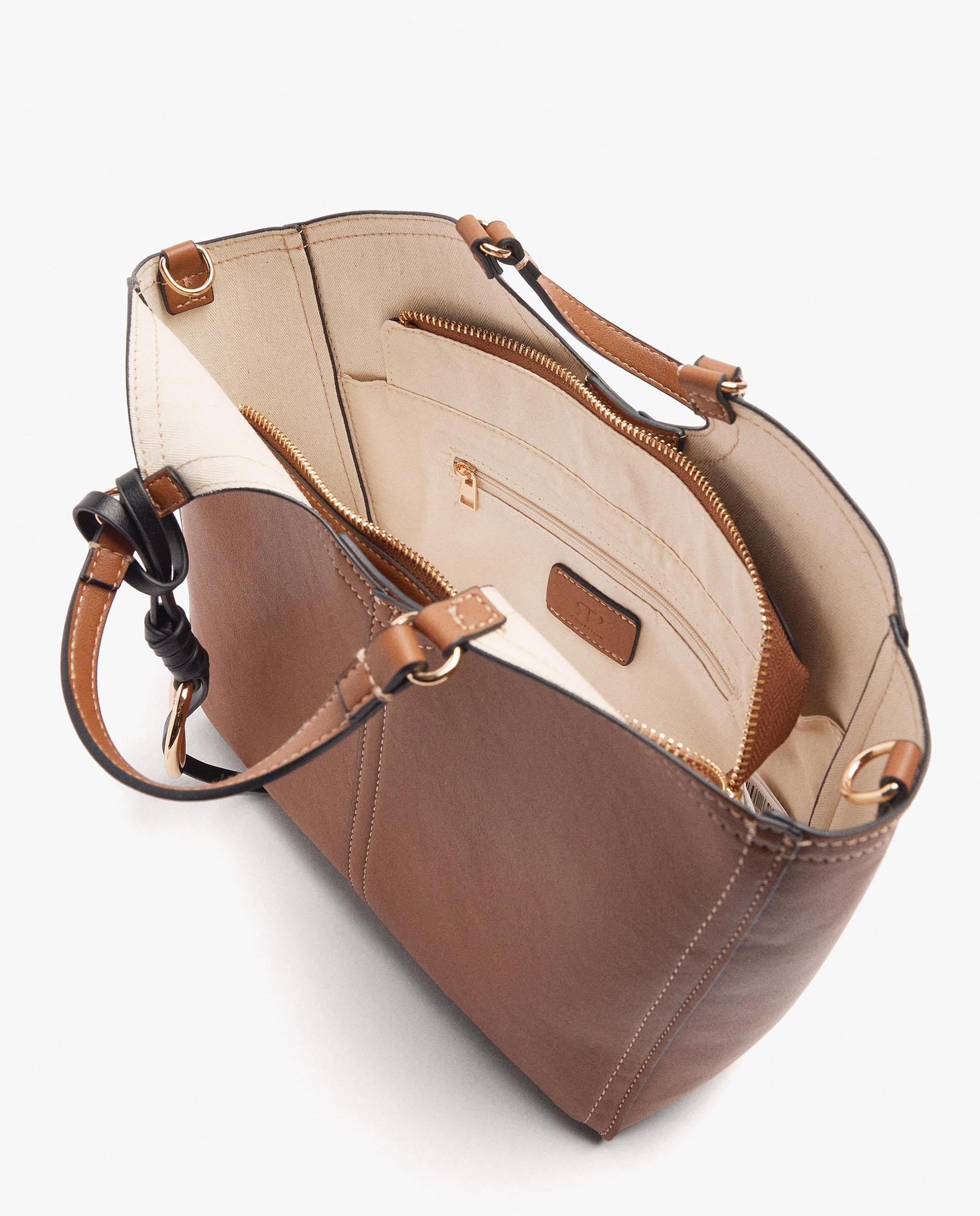 Bolso de mano estilo tote convertible a bandolera con cierre de cremallera en liso - Parfois - Camel Camel-4