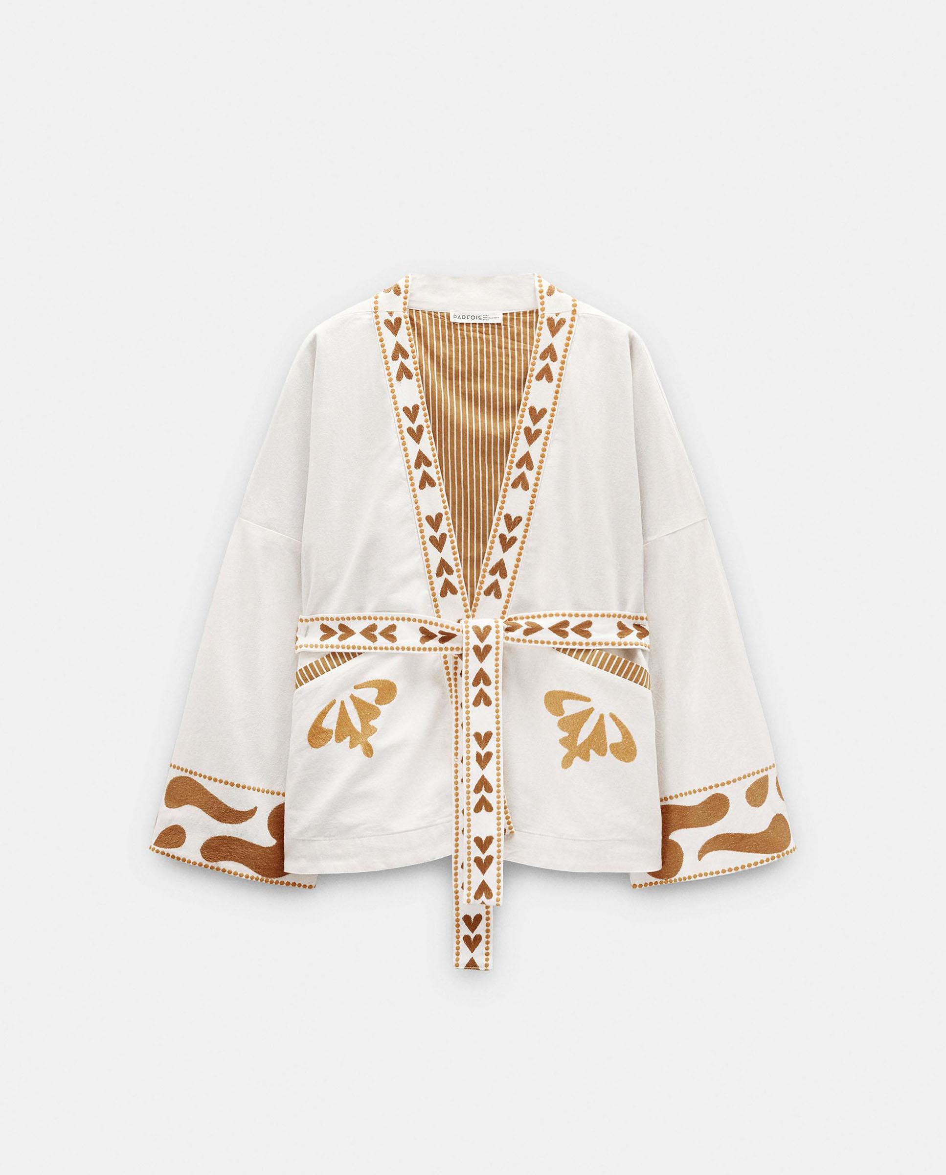 Caftán de mujer estilo kimono 100% algodón con estampado de corazones - Parfois - Multicolor Multicolor-1