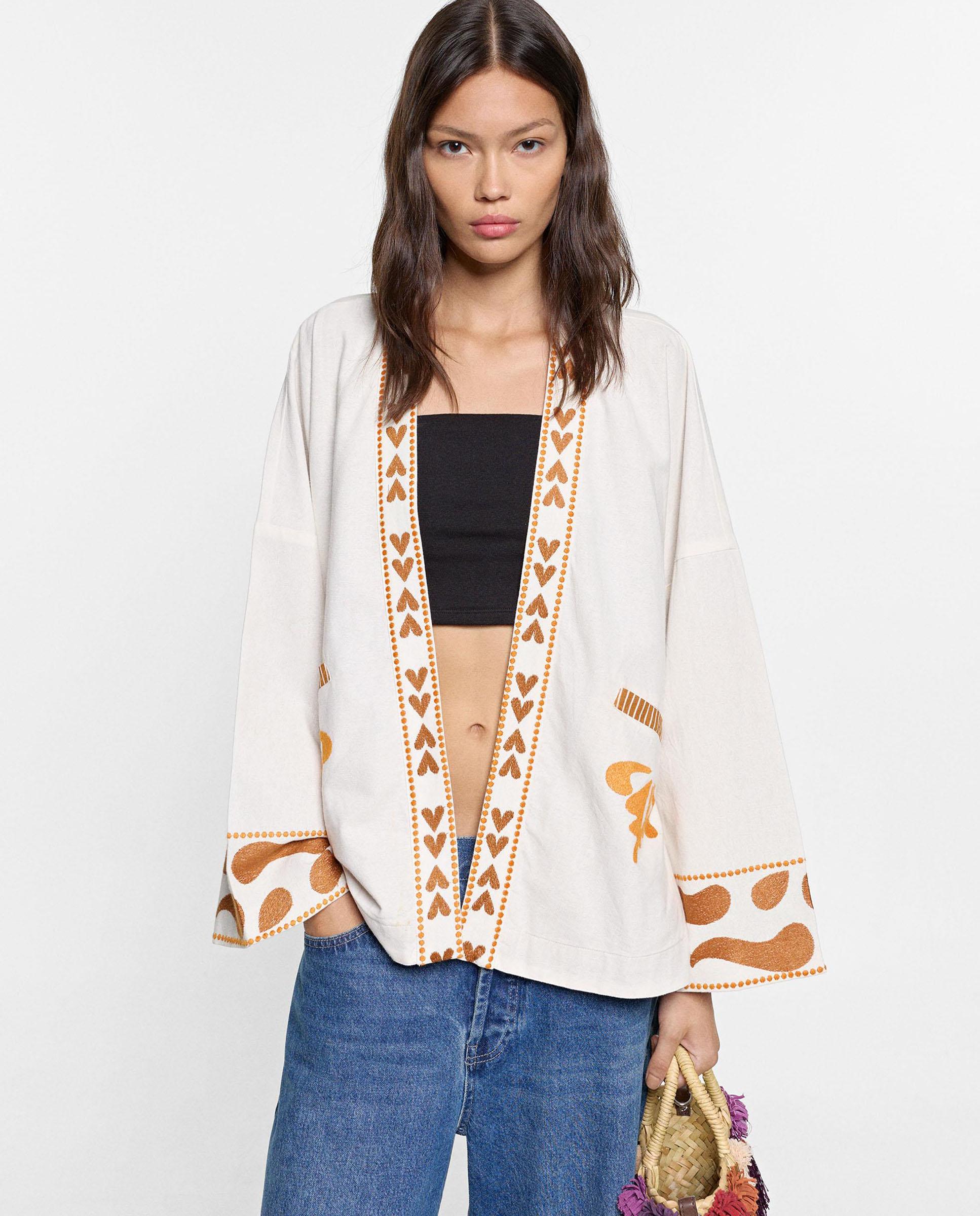 Caftán de mujer estilo kimono 100% algodón con estampado de corazones - Parfois - Multicolor Multicolor-2