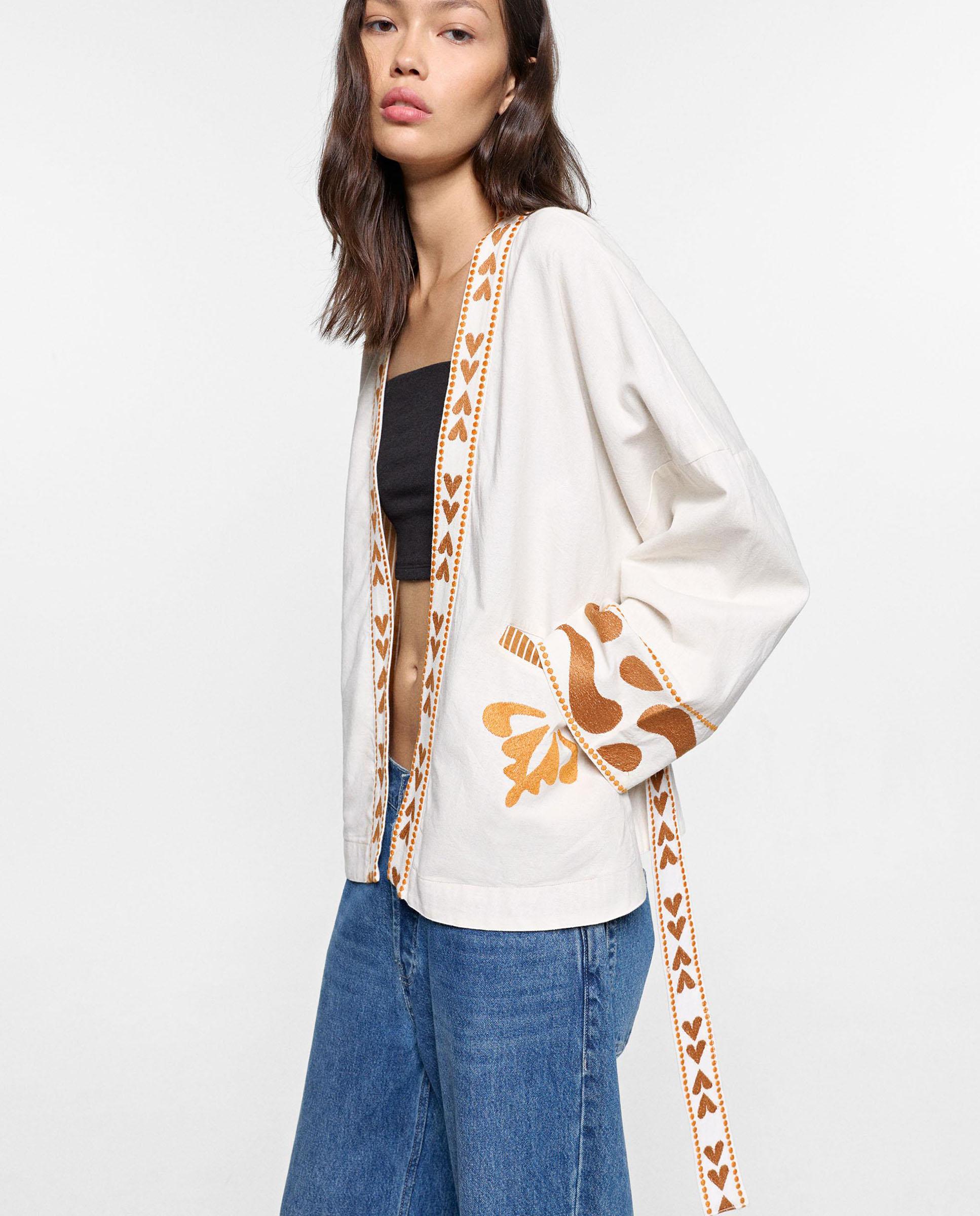 Caftán de mujer estilo kimono 100% algodón con estampado de corazones - Parfois - Multicolor Multicolor-3