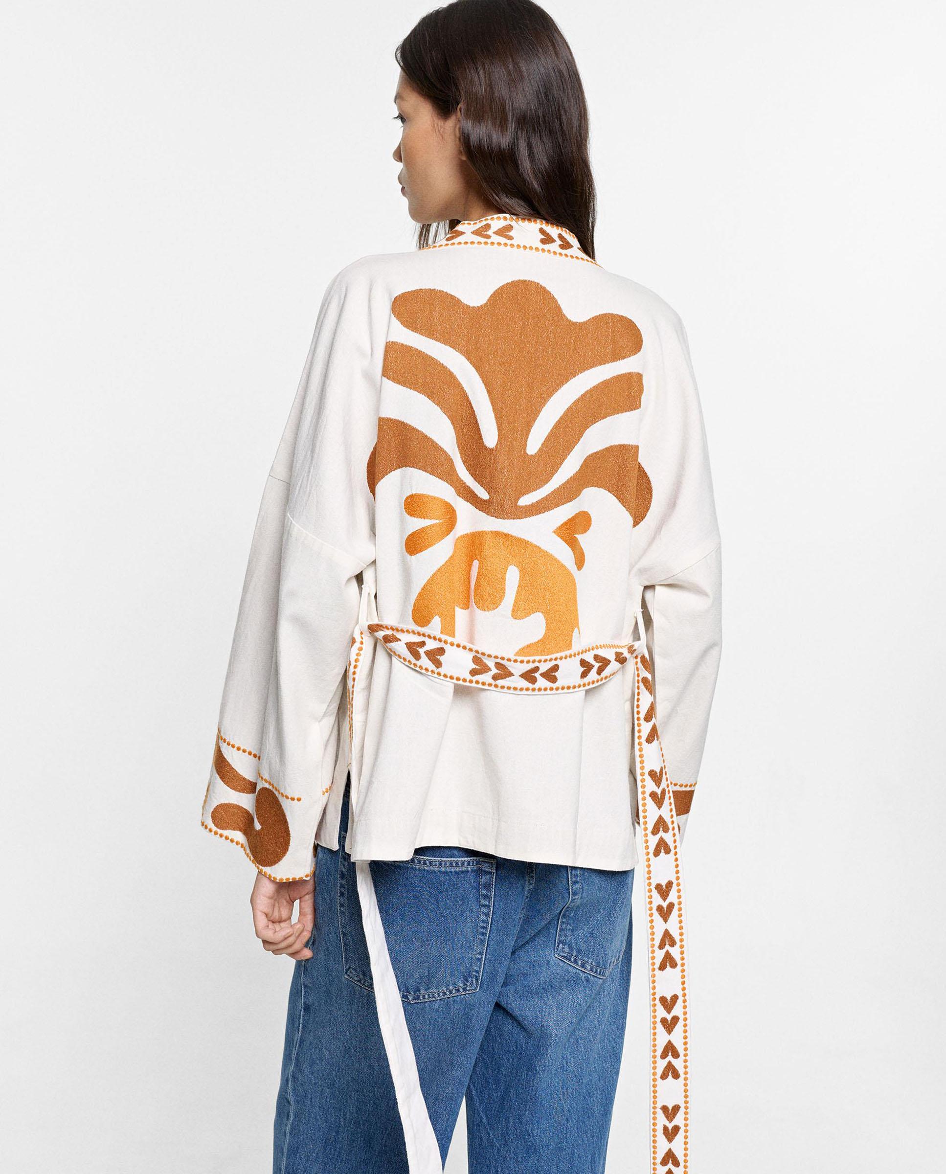 Caftán de mujer estilo kimono 100% algodón con estampado de corazones - Parfois - Multicolor Multicolor-4