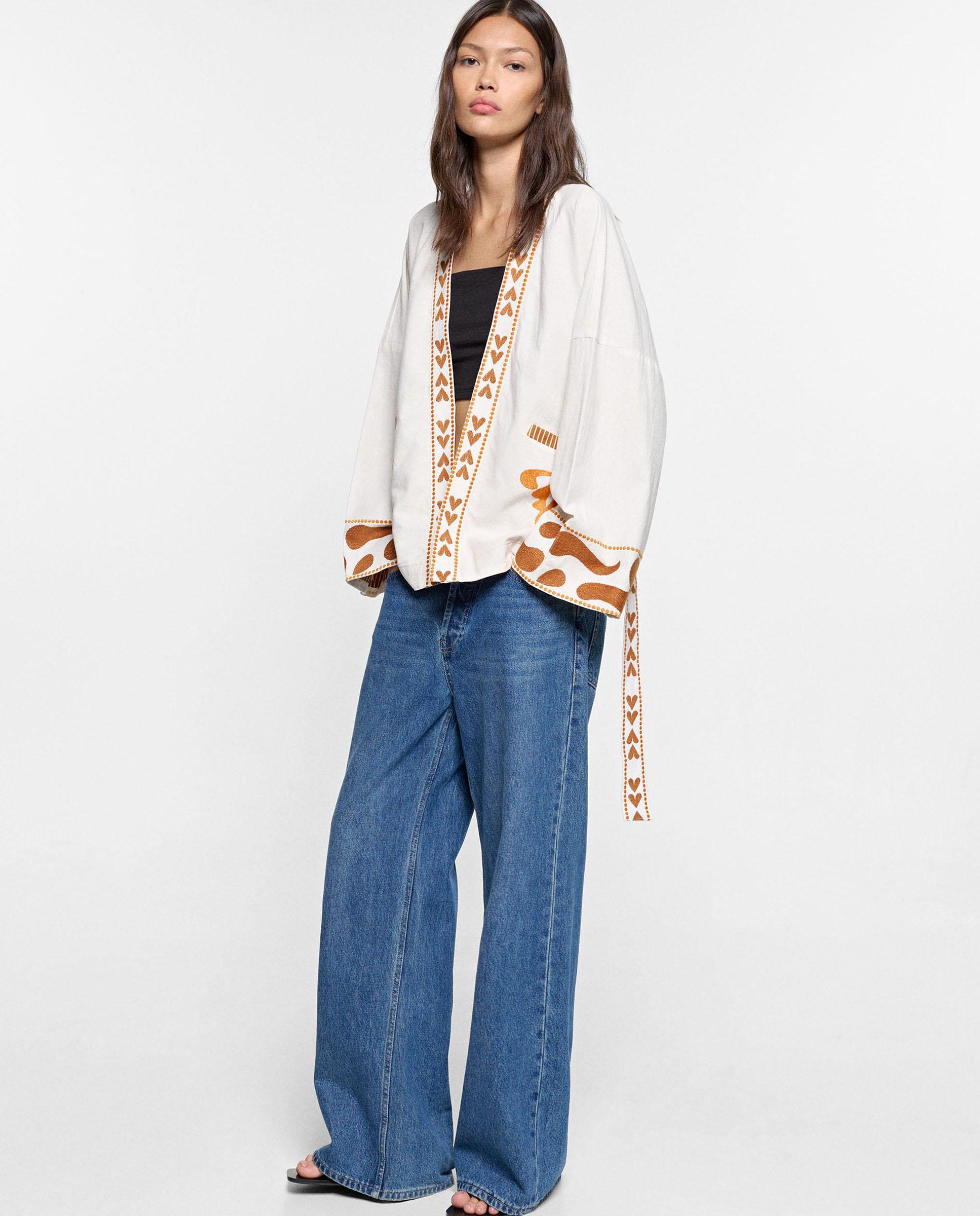 Caftán de mujer estilo kimono 100% algodón con estampado de corazones - Parfois - Multicolor Multicolor-5