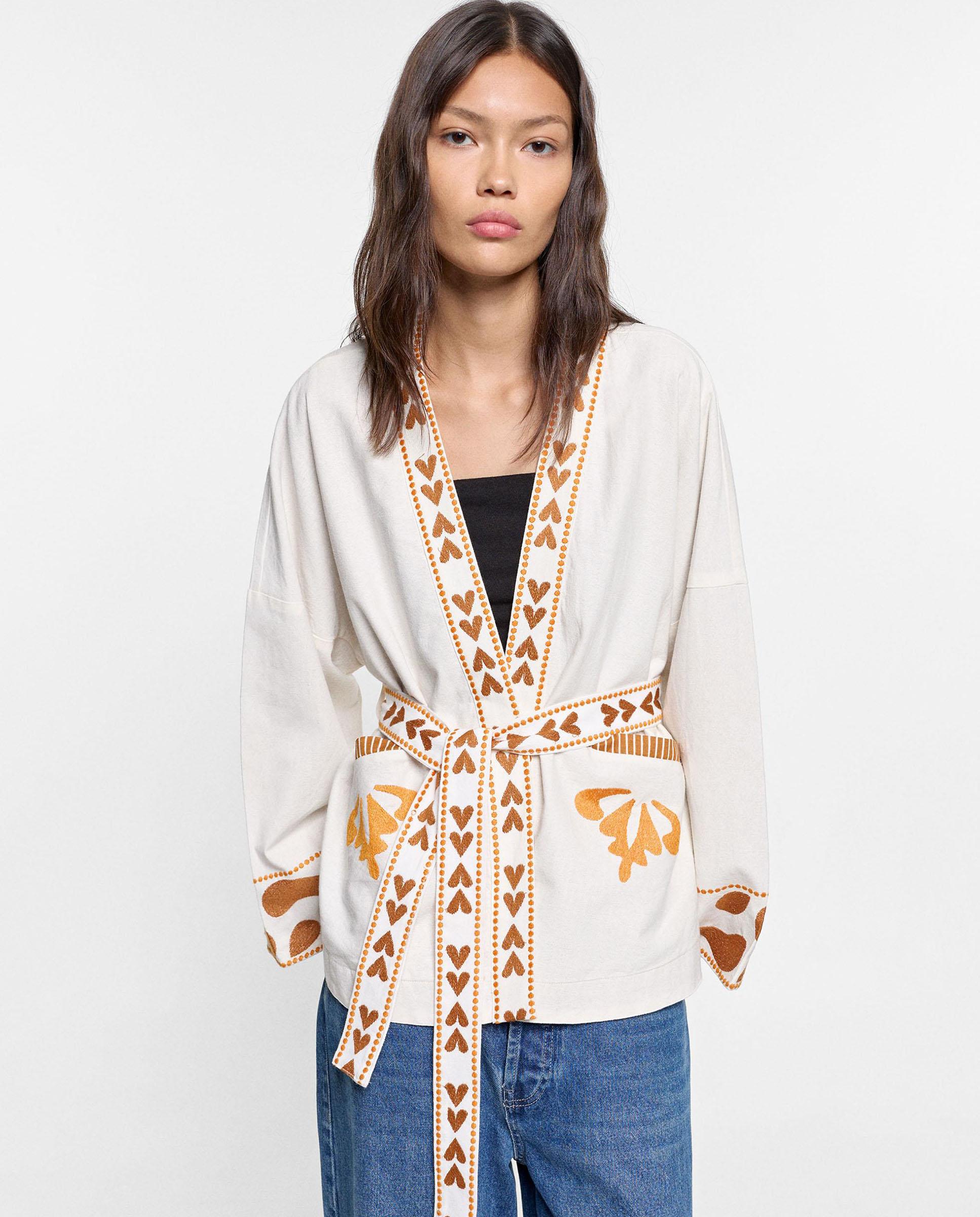 Caftán de mujer estilo kimono 100% algodón con estampado de corazones - Parfois - Multicolor Multicolor-6