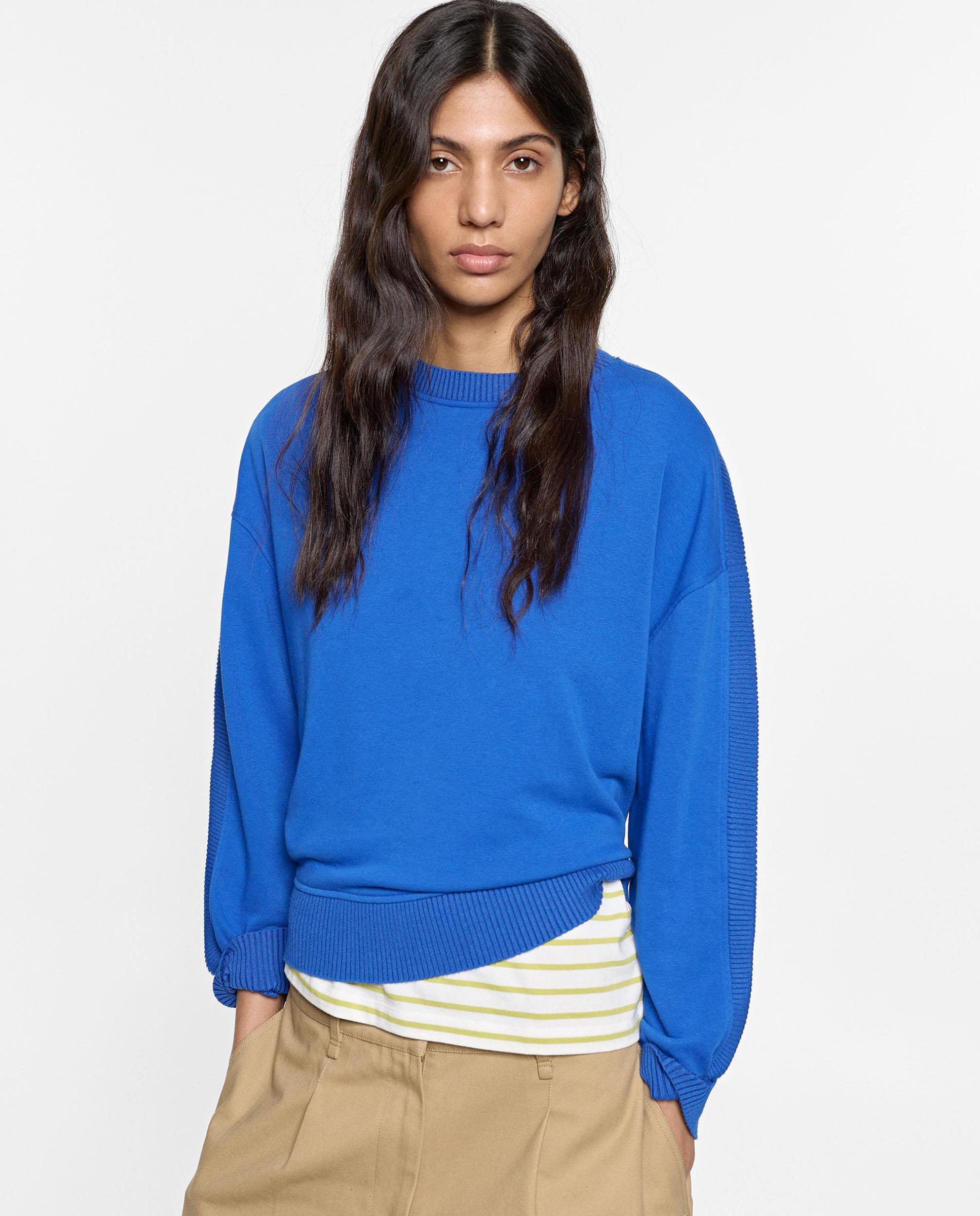 Sudadera de mujer con cuello redondo en liso - Parfois - Azul Azul-1