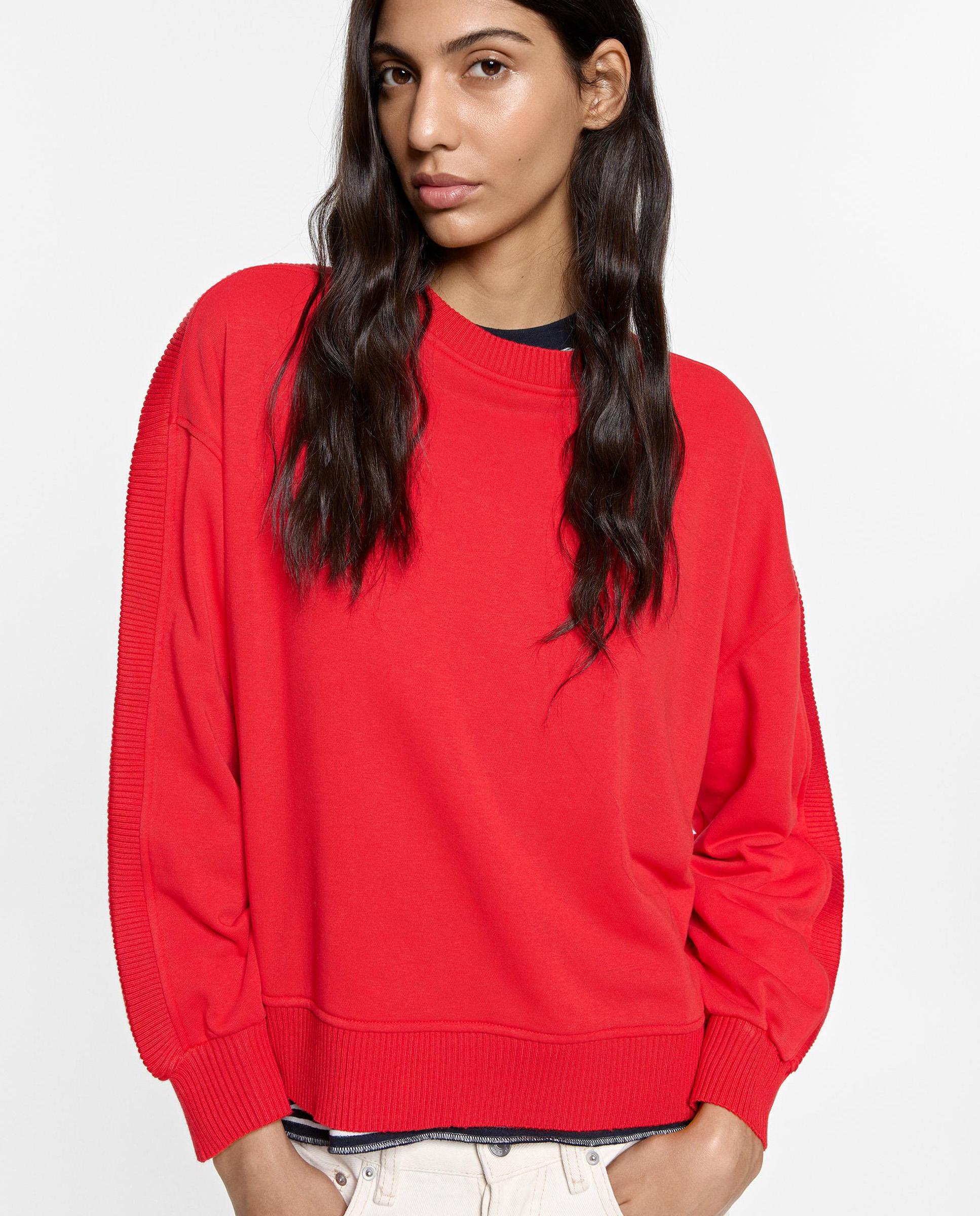 Sudadera de mujer con cuello redondo en liso - Parfois - Rojo Rojo-1