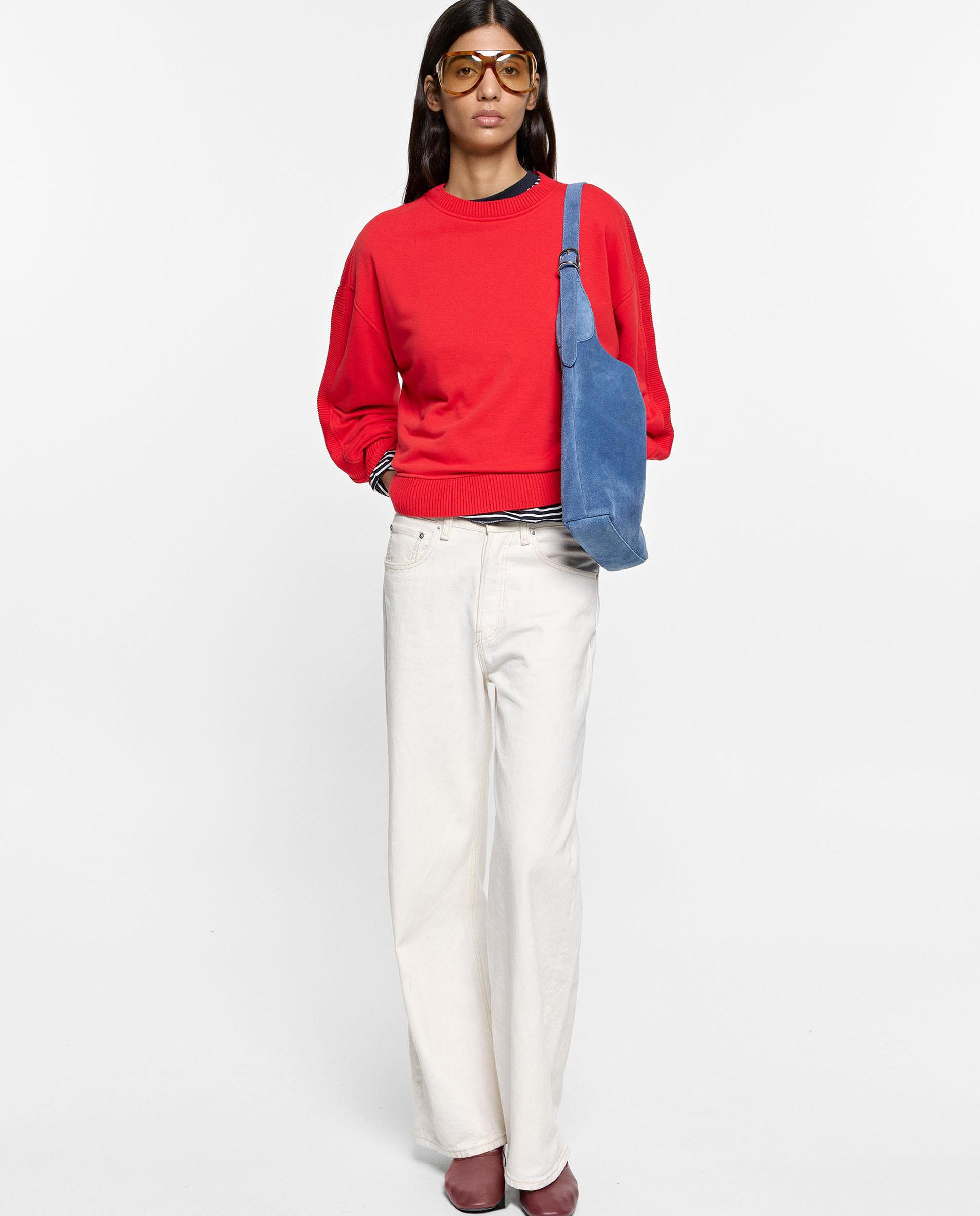 Sudadera de mujer con cuello redondo en liso - Parfois - Rojo Rojo-2
