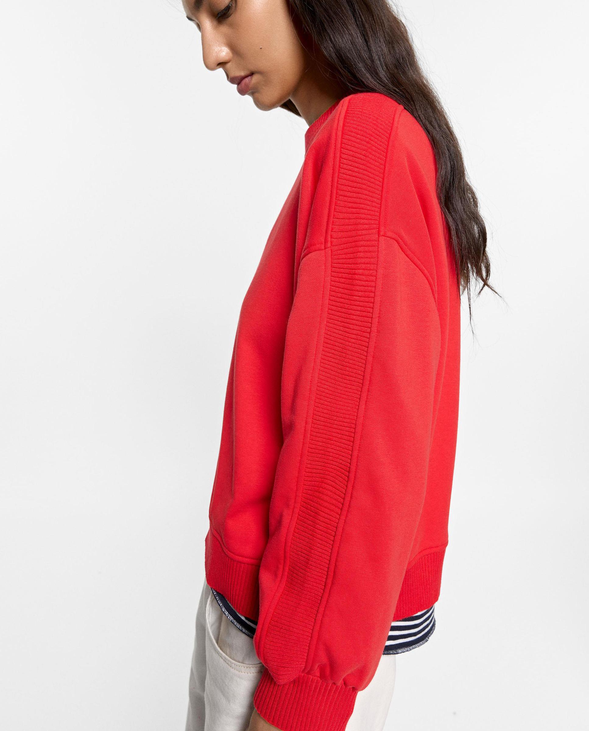 Sudadera de mujer con cuello redondo en liso - Parfois - Rojo Rojo-3