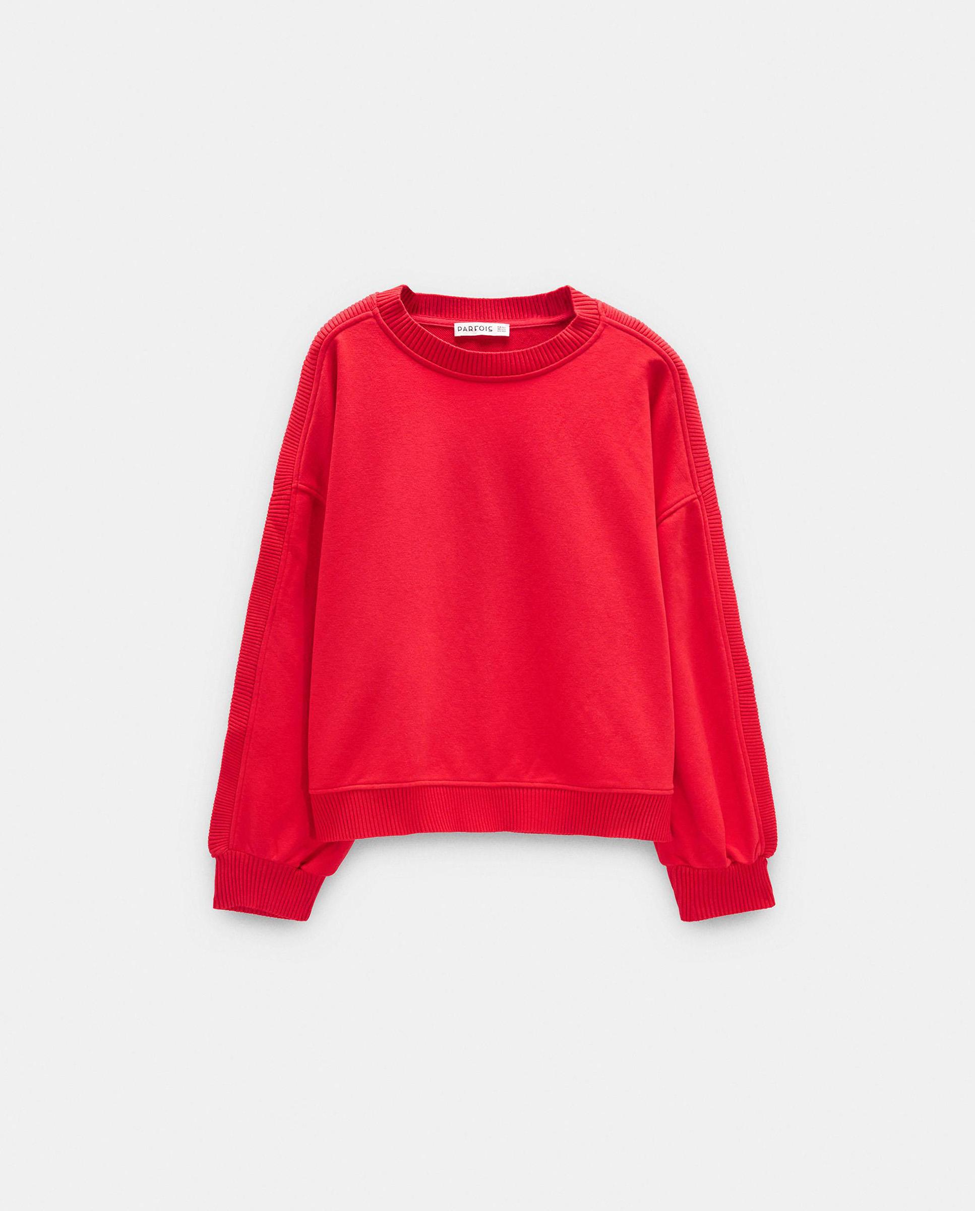 Sudadera de mujer con cuello redondo en liso - Parfois - Rojo Rojo-6