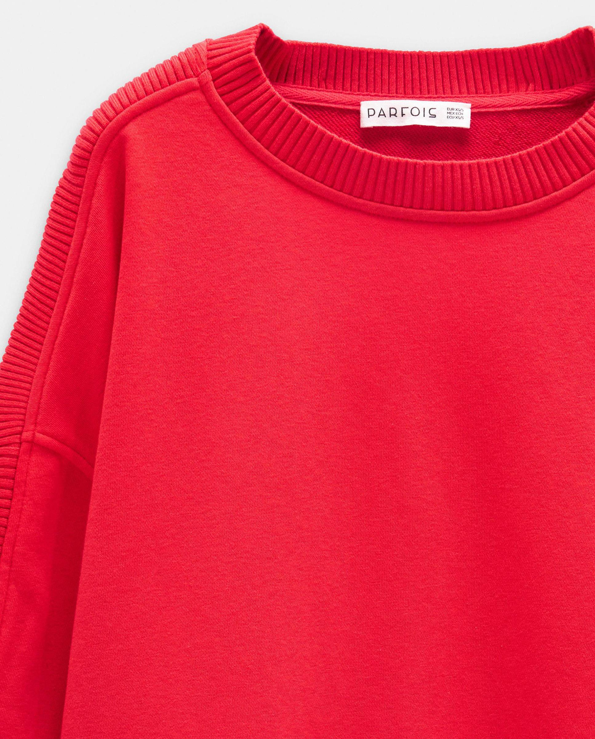 Sudadera de mujer con cuello redondo en liso - Parfois - Rojo Rojo-5