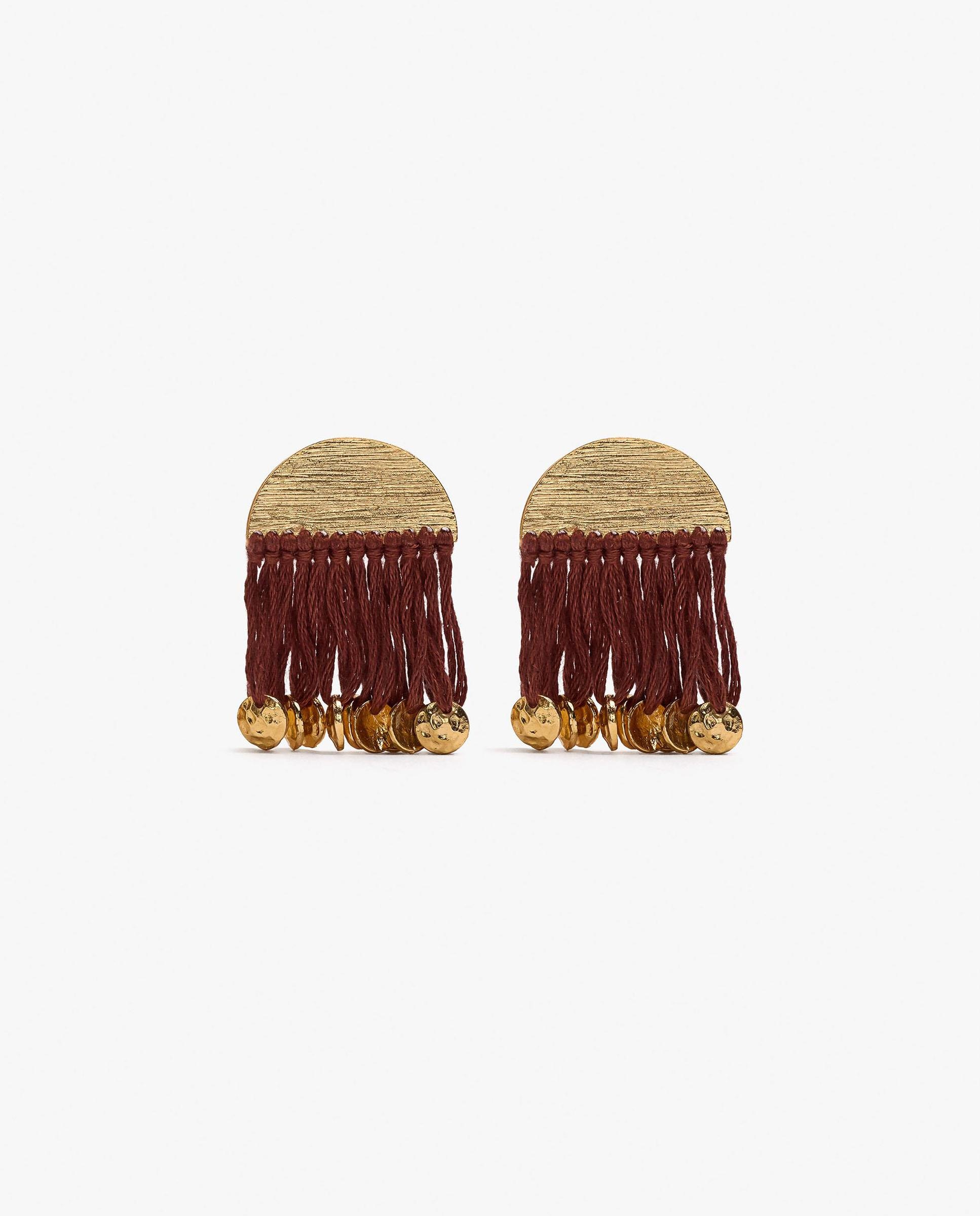 Pendientes con flecos decorativos y mini cuentas de medalla - Parfois - Burdeos Burdeos-1