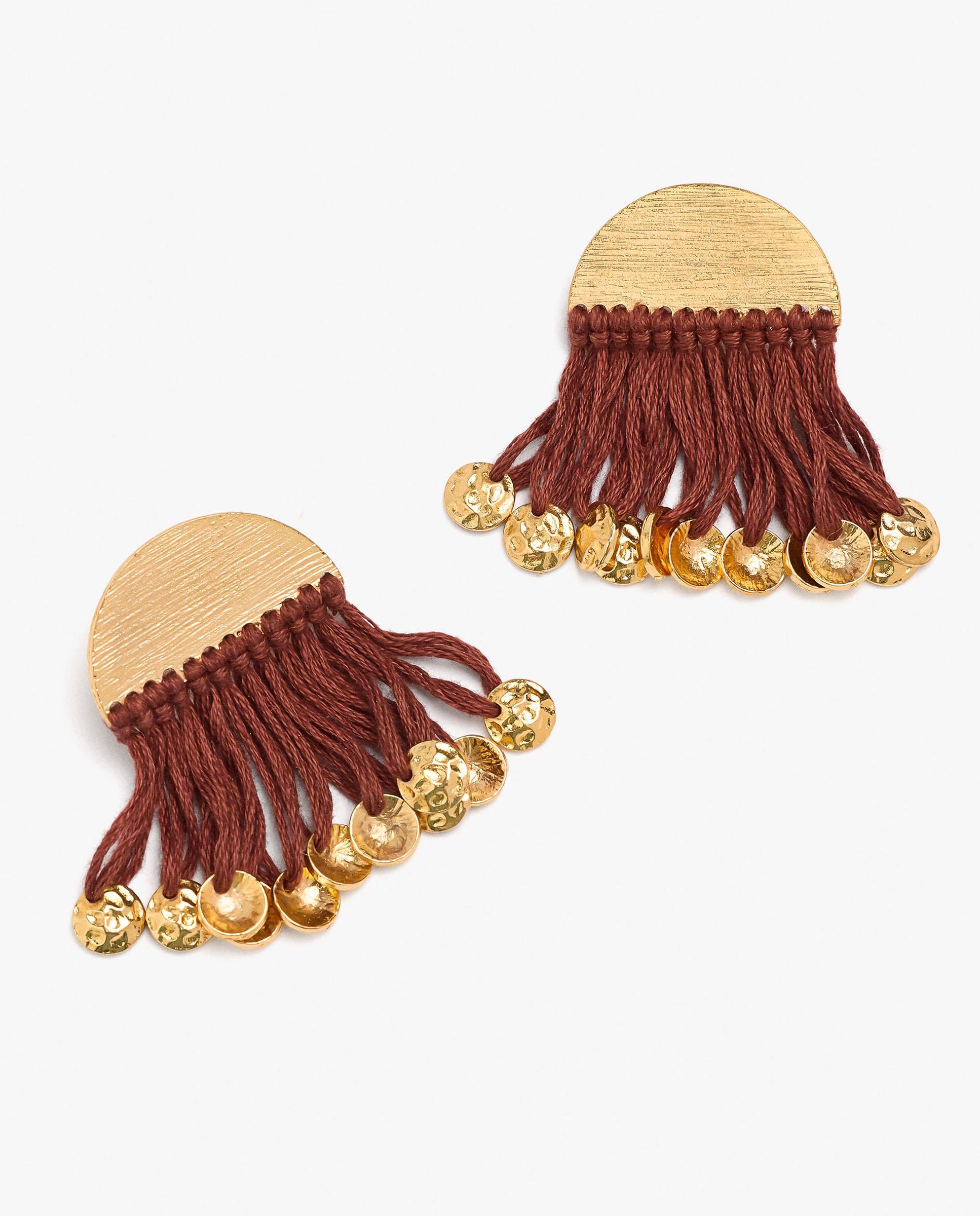 Pendientes con flecos decorativos y mini cuentas de medalla - Parfois - Burdeos Burdeos-2