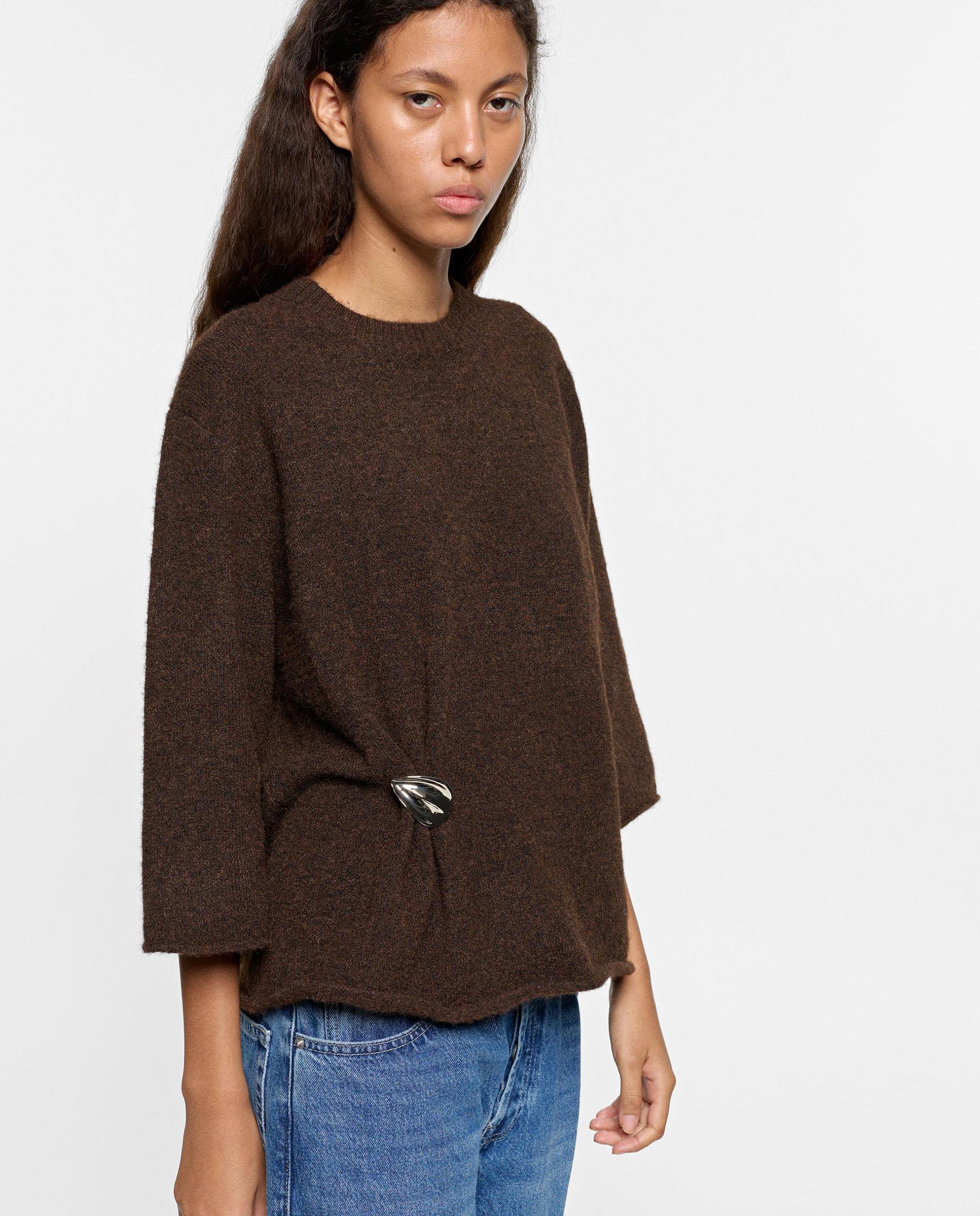 Jersey de mujer de manga francesa con abalorio decorativo fruncido - Parfois - Marrón oscuro Marrón oscuro-3