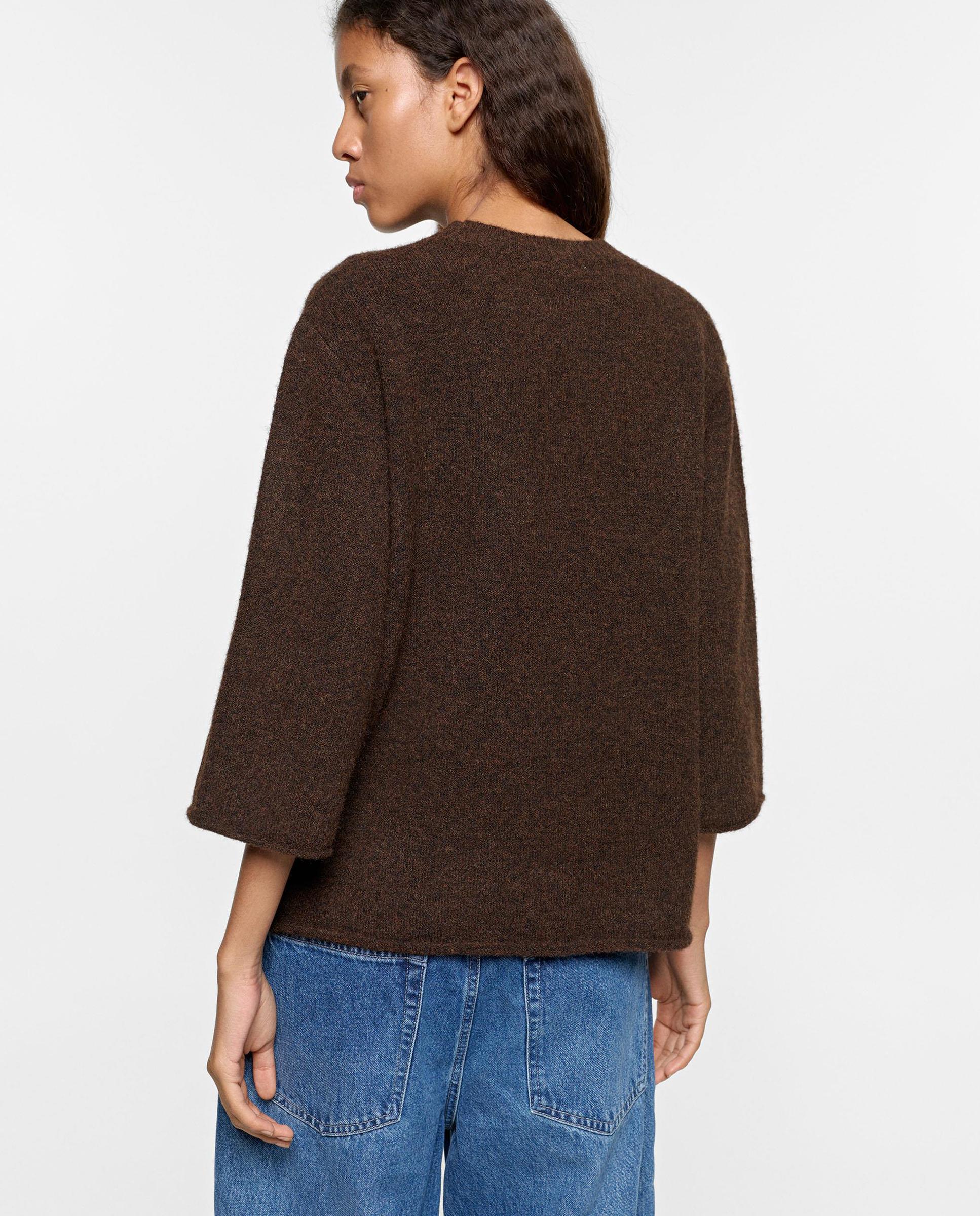 Jersey de mujer de manga francesa con abalorio decorativo fruncido - Parfois - Marrón oscuro Marrón oscuro-4