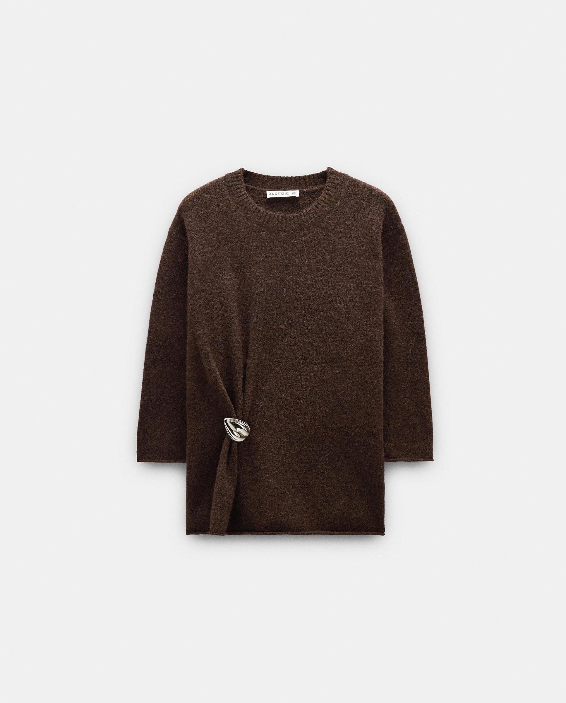 Jersey de mujer de manga francesa con abalorio decorativo fruncido - Parfois - Marrón oscuro Marrón oscuro-6