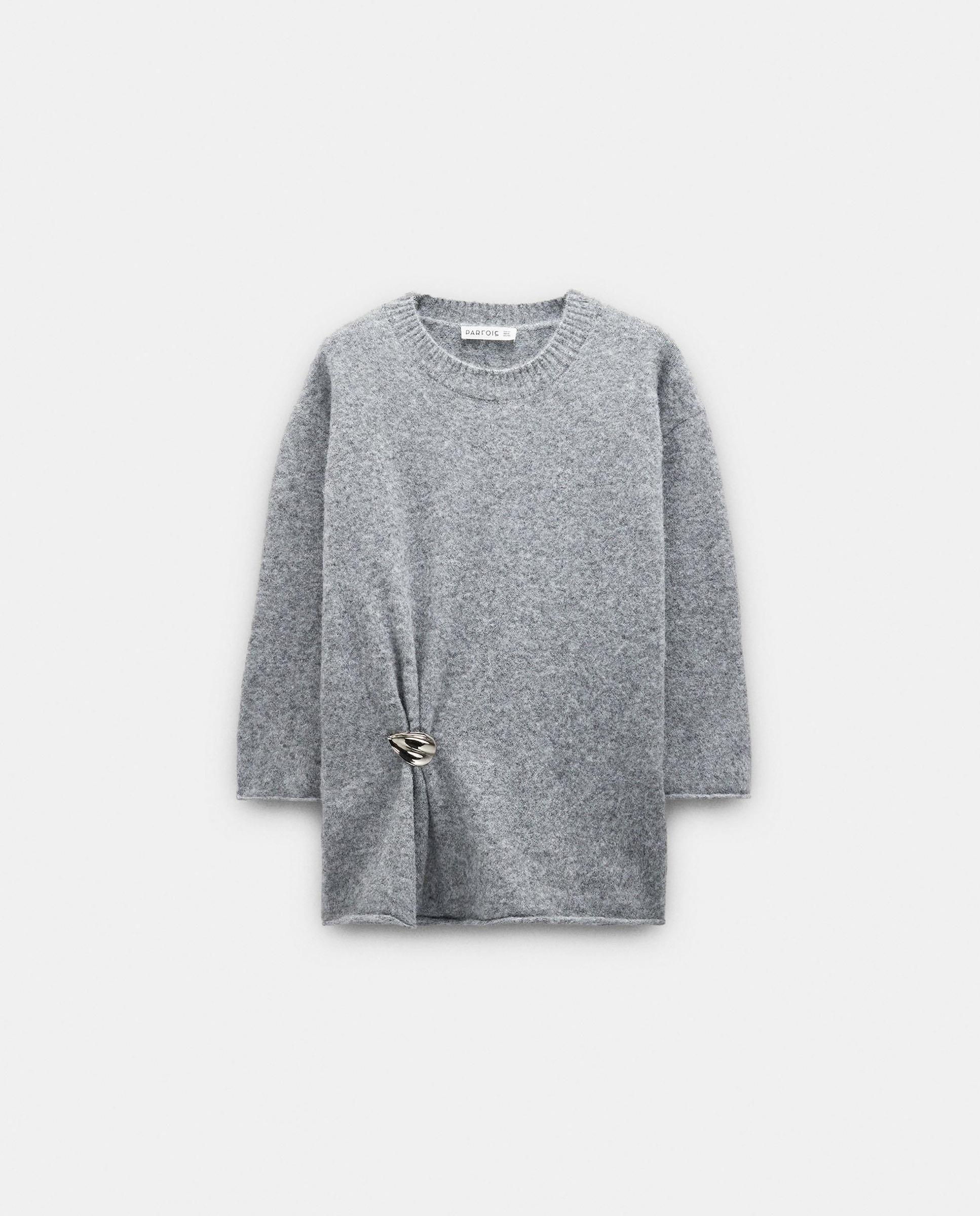 Jersey de mujer de manga francesa con abalorio decorativo fruncido - Parfois - Gris Gris-6