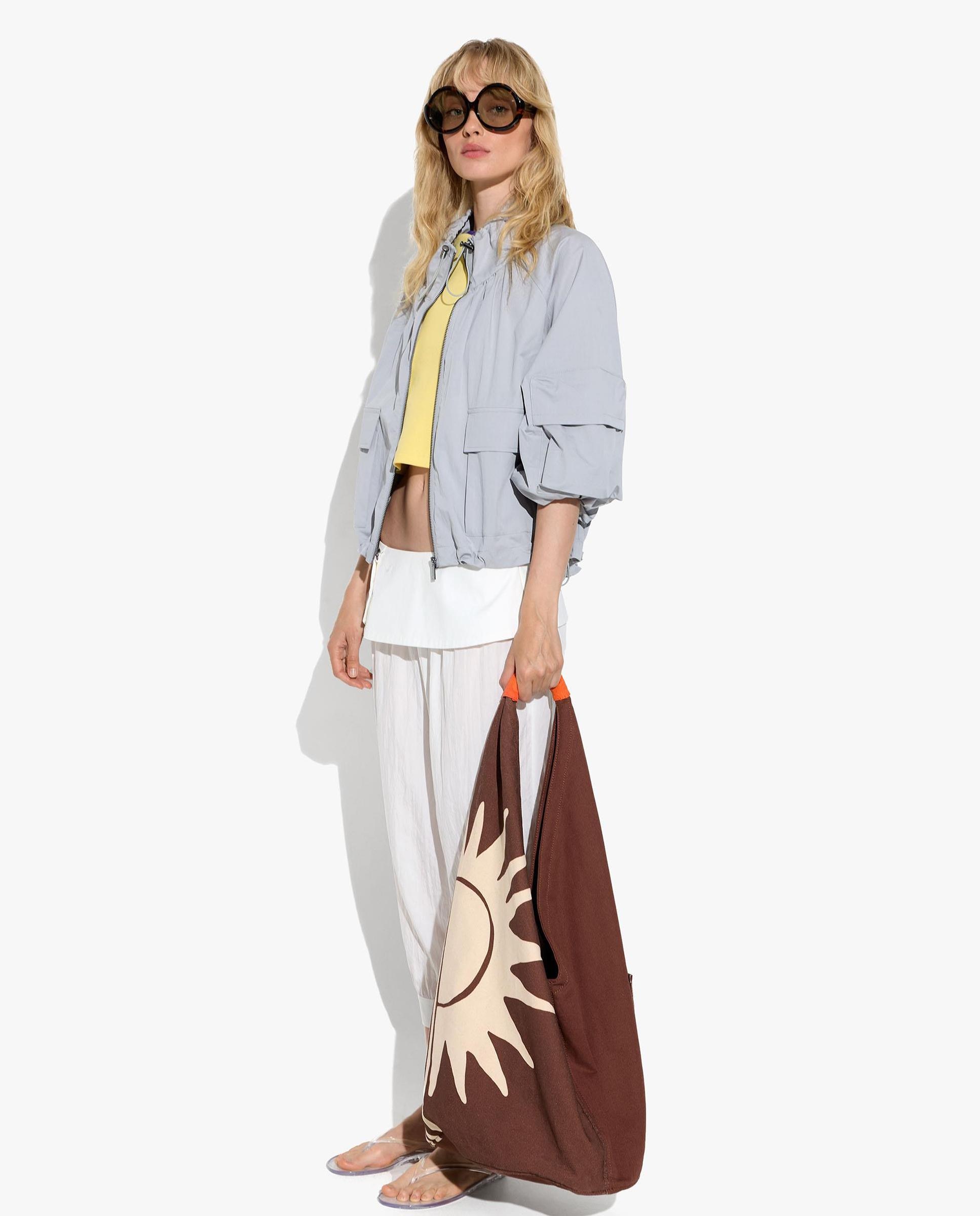 Chaqueta de mujer con capucha y puños elásticos en liso - Parfois - Gris claro Gris claro-2