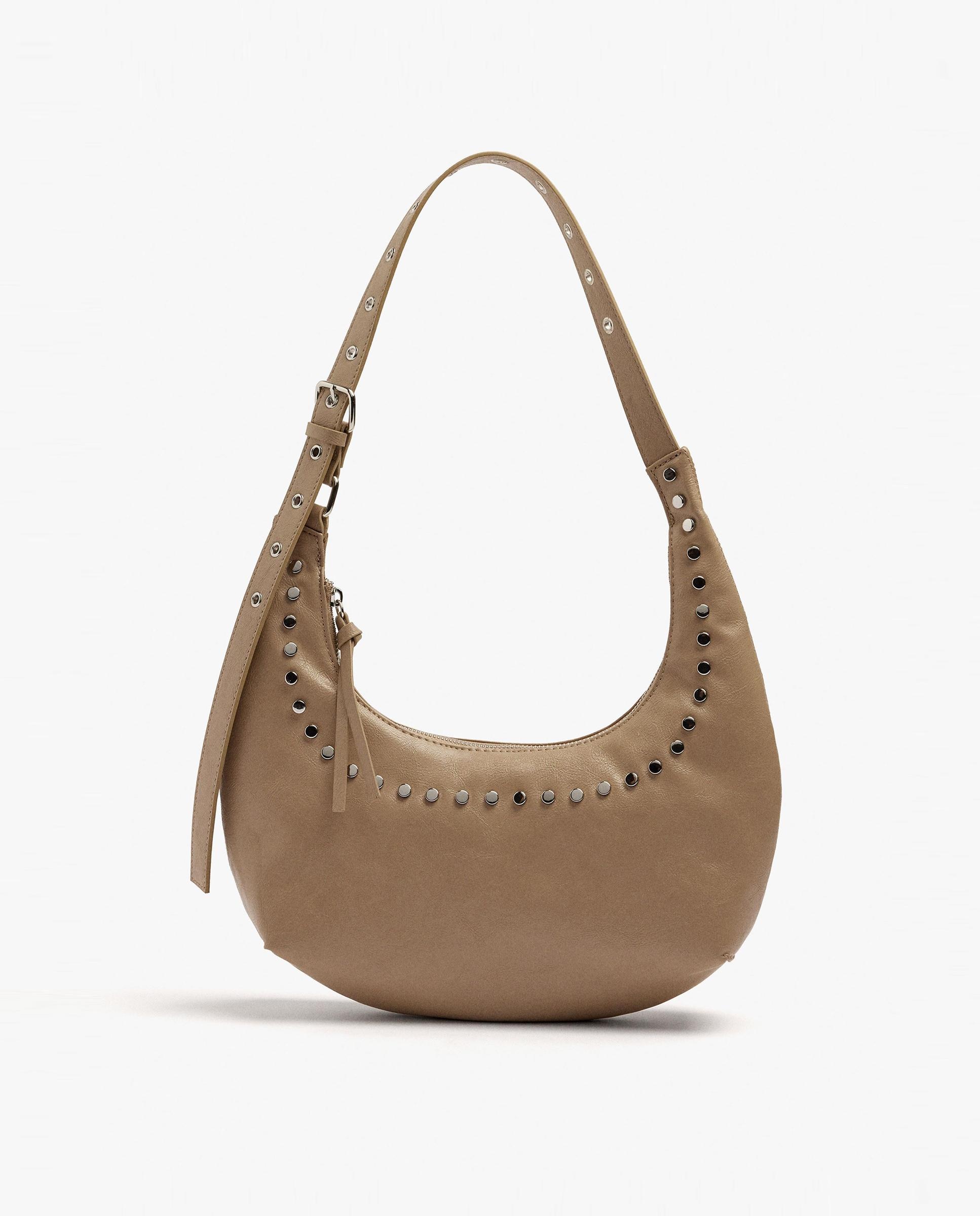 Bolso de hombro con cierre de cremallera y tachuelas decorativas en liso - Parfois - Topo Topo-1
