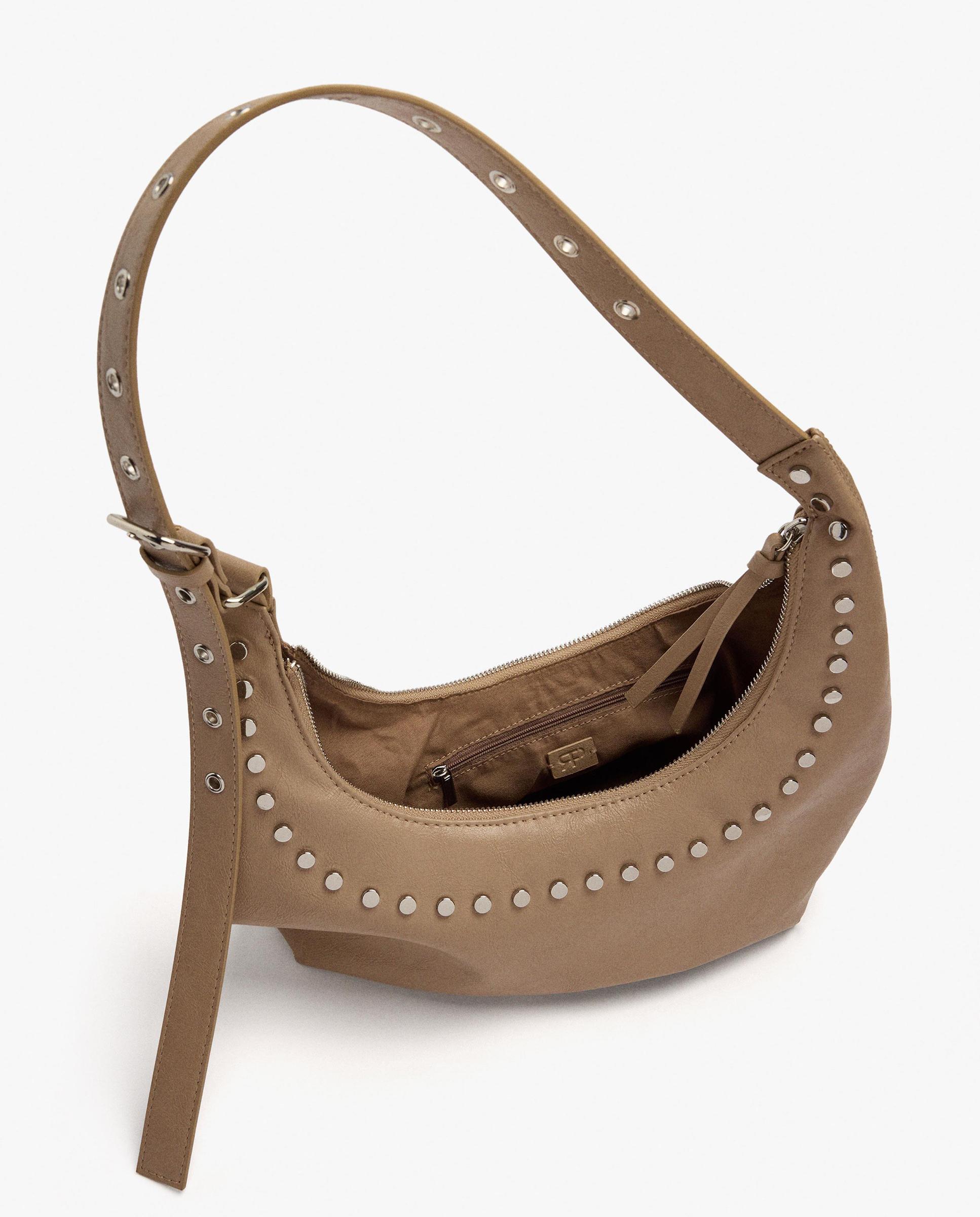 Bolso de hombro con cierre de cremallera y tachuelas decorativas en liso - Parfois - Topo Topo-4