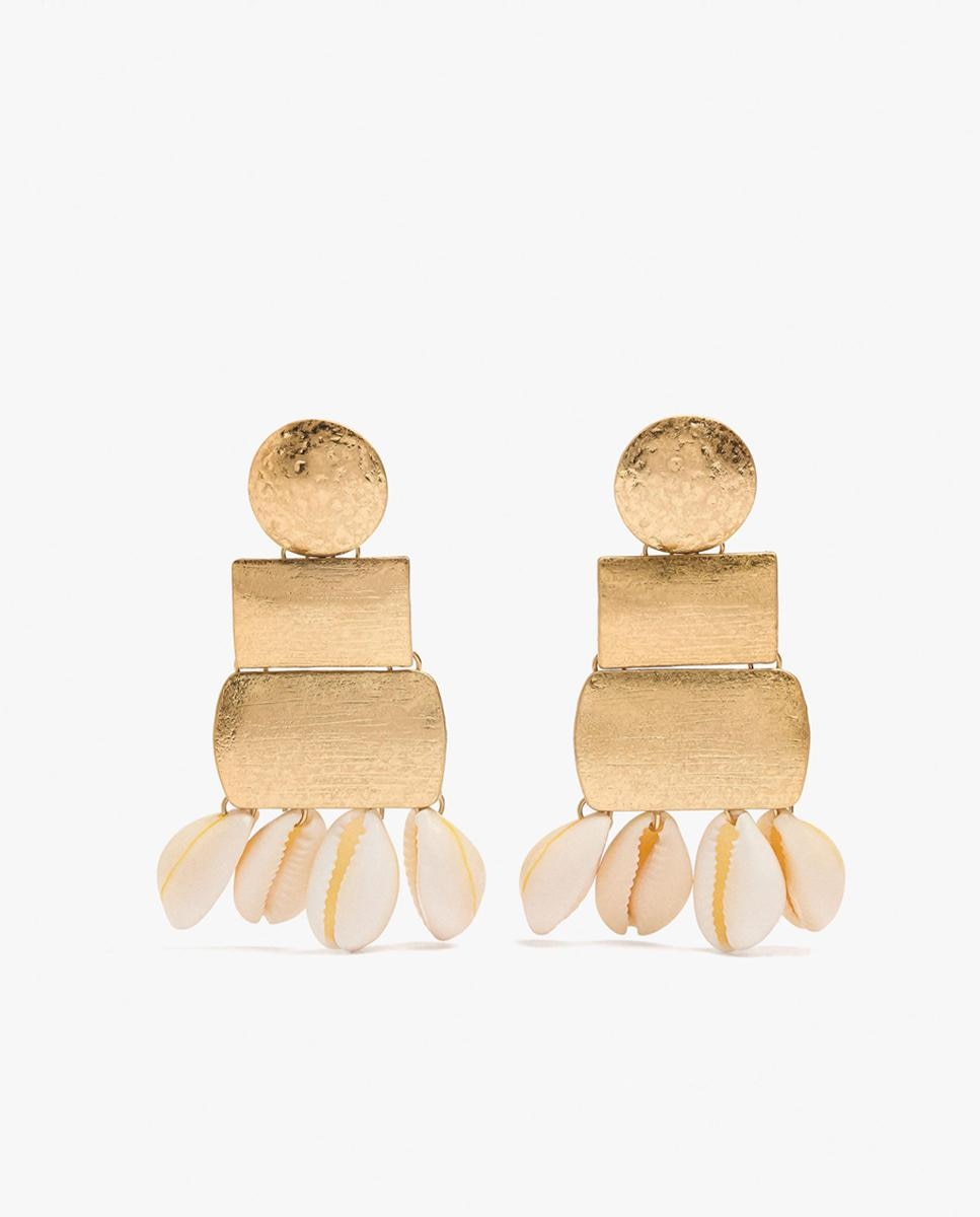 Imagen 0 de Pendientes geométricos con conchas decorativas colgantes Dorado