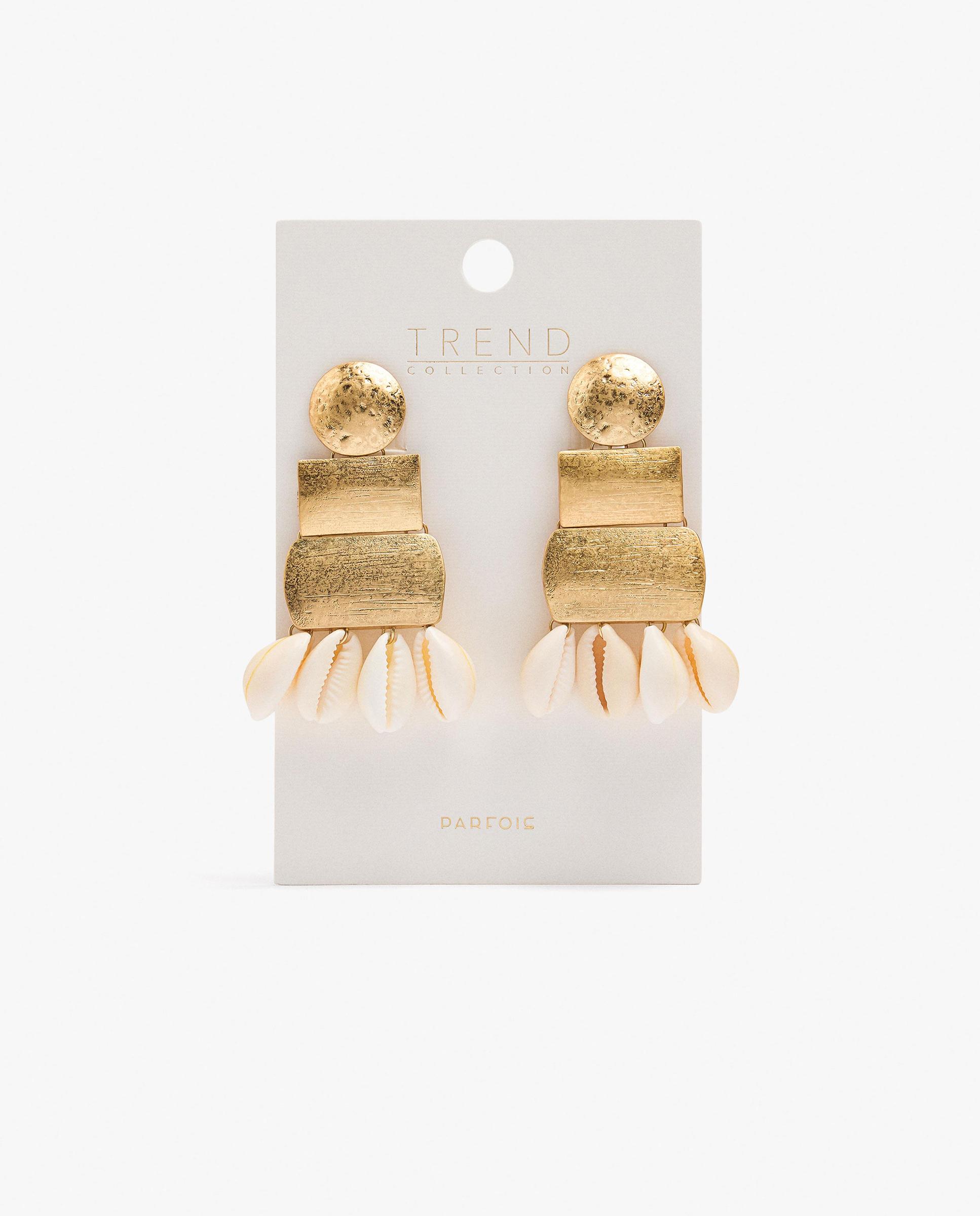 Pendientes geométricos con conchas decorativas colgantes - Parfois - Dorado Dorado-4
