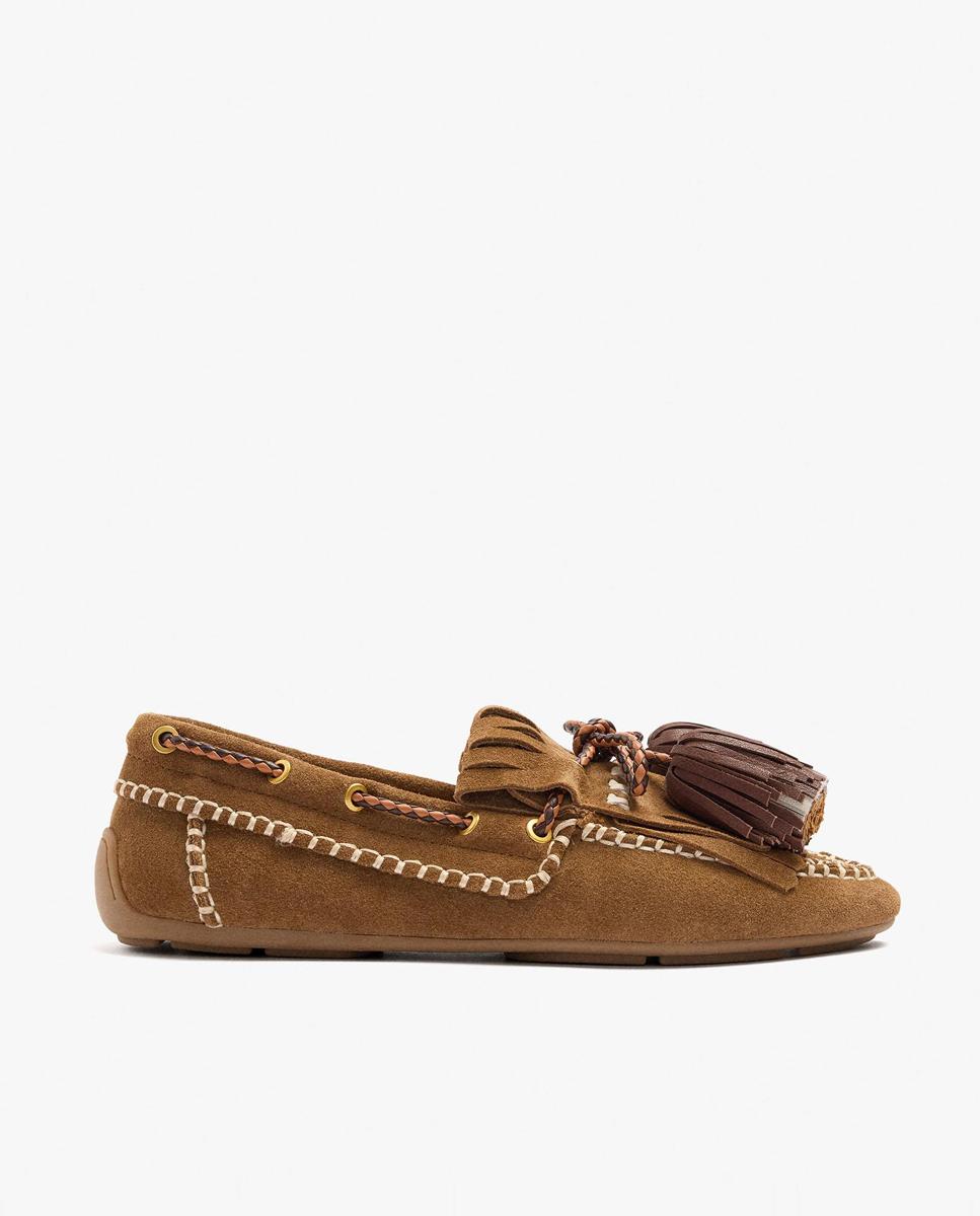Mocasines planos de mujer 100% piel con borla decorativa - Parfois - Marrón claro Marrón claro-1