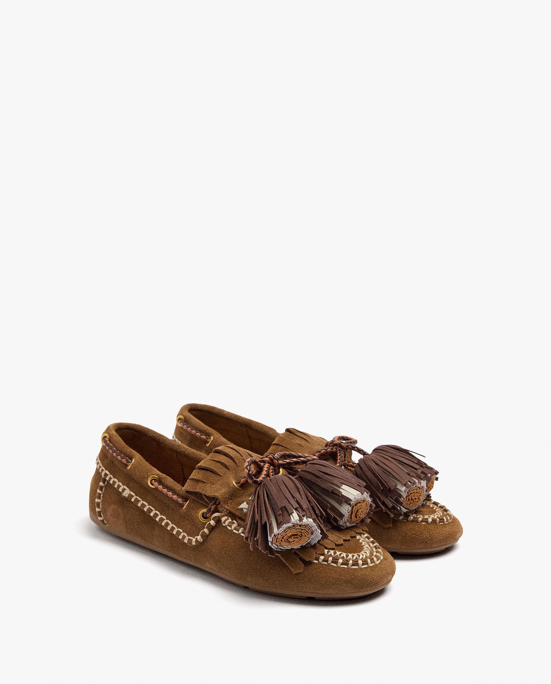 Mocasines planos de mujer 100% piel con borla decorativa - Parfois - Marrón claro Marrón claro-2