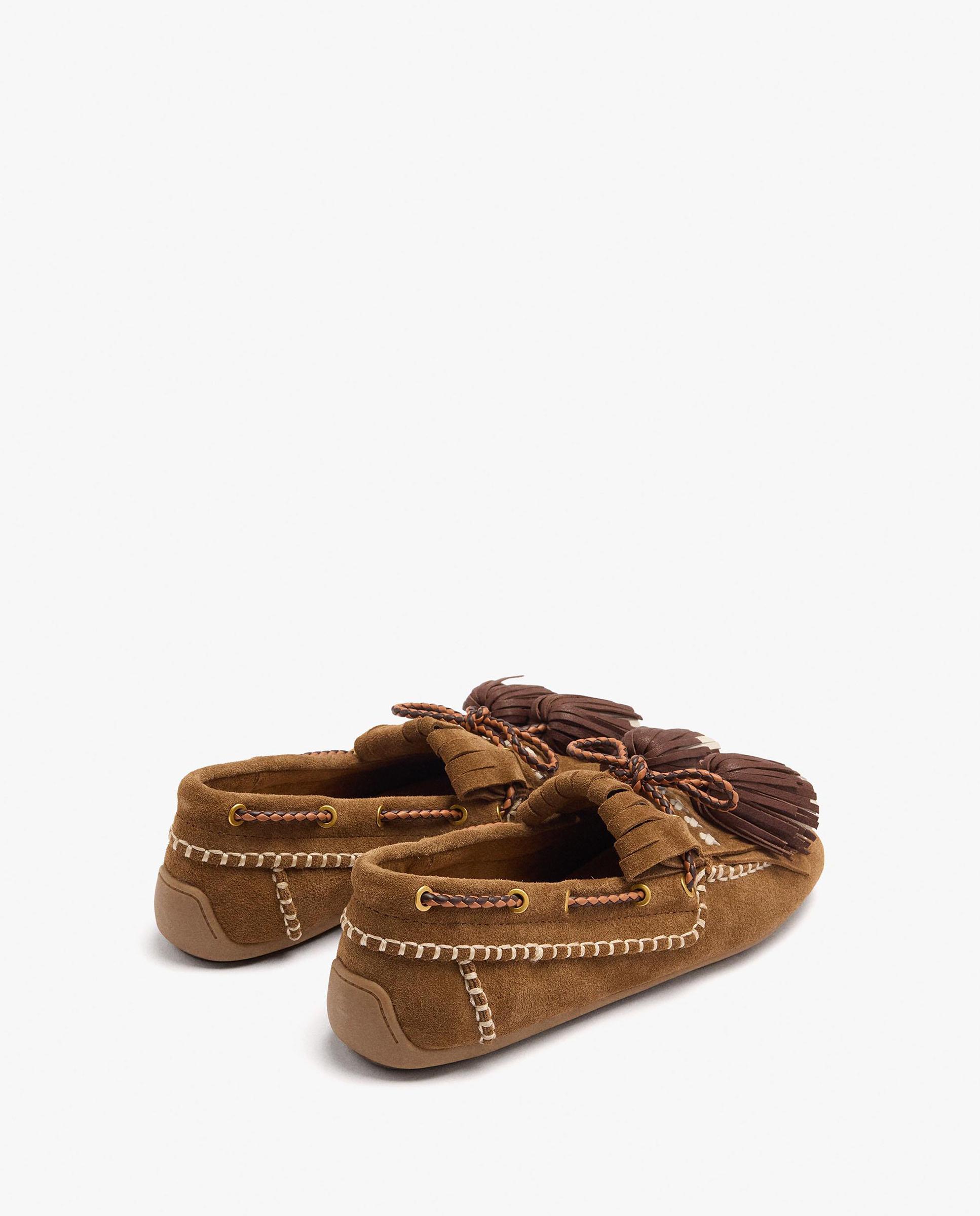 Mocasines planos de mujer 100% piel con borla decorativa - Parfois - Marrón claro Marrón claro-4