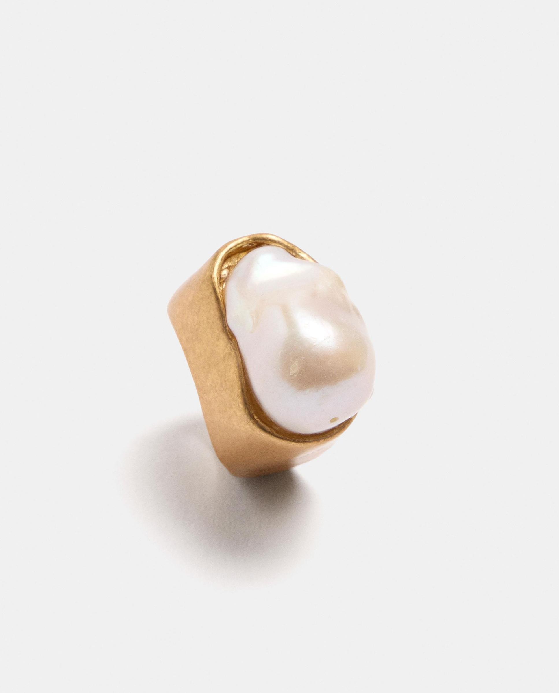 Anillo con perla decorativa en liso - Parfois - Blanco Blanco-1