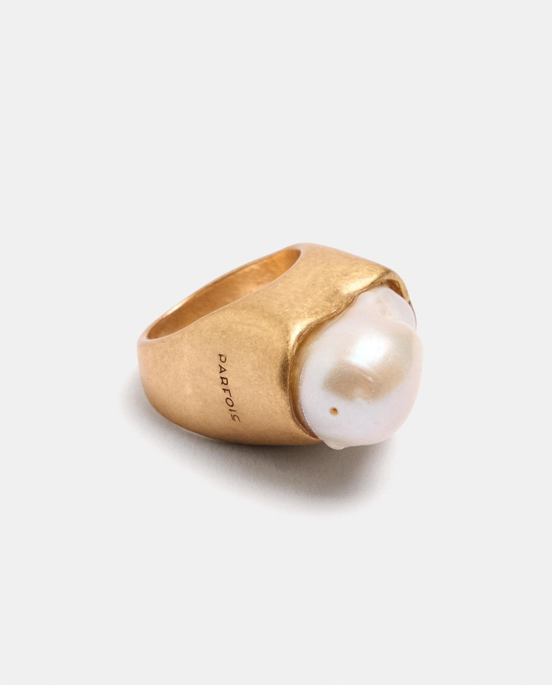 Anillo con perla decorativa en liso - Parfois - Blanco Blanco-3