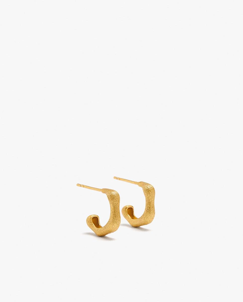 Pendientes de aro de plata de ley bañado en oro de 18 k con forma irregular - Parfois - Dorado Dorado-1