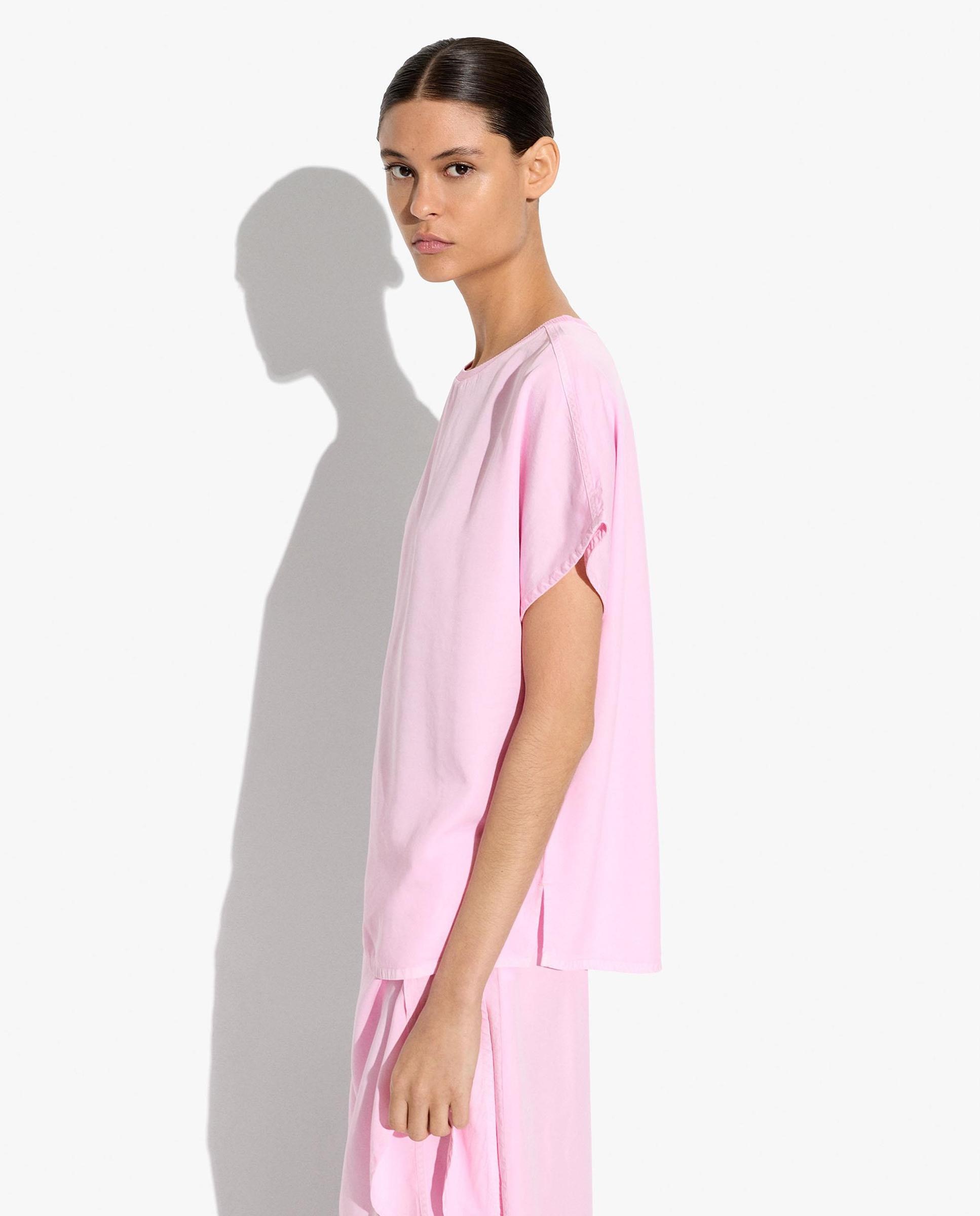 Camiseta de mujer 100% liocel de manga corta lisa - Parfois - Rosa Rosa-3