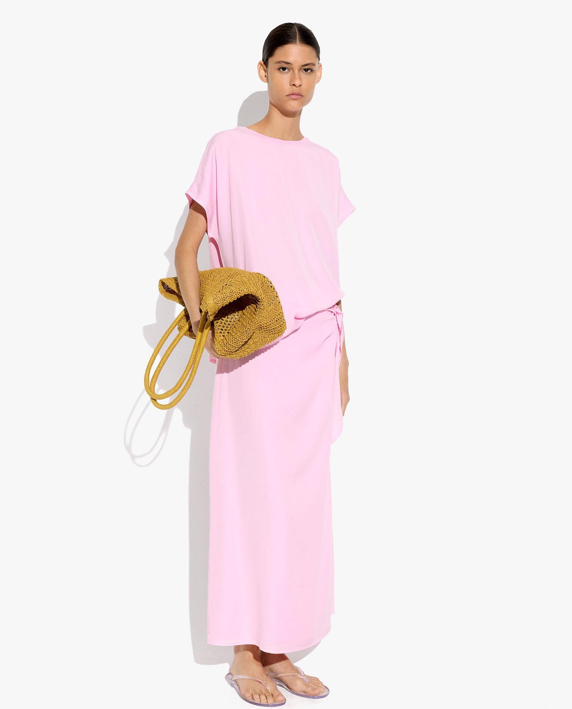 Camiseta de mujer 100% liocel de manga corta lisa - Parfois - Rosa Rosa-4