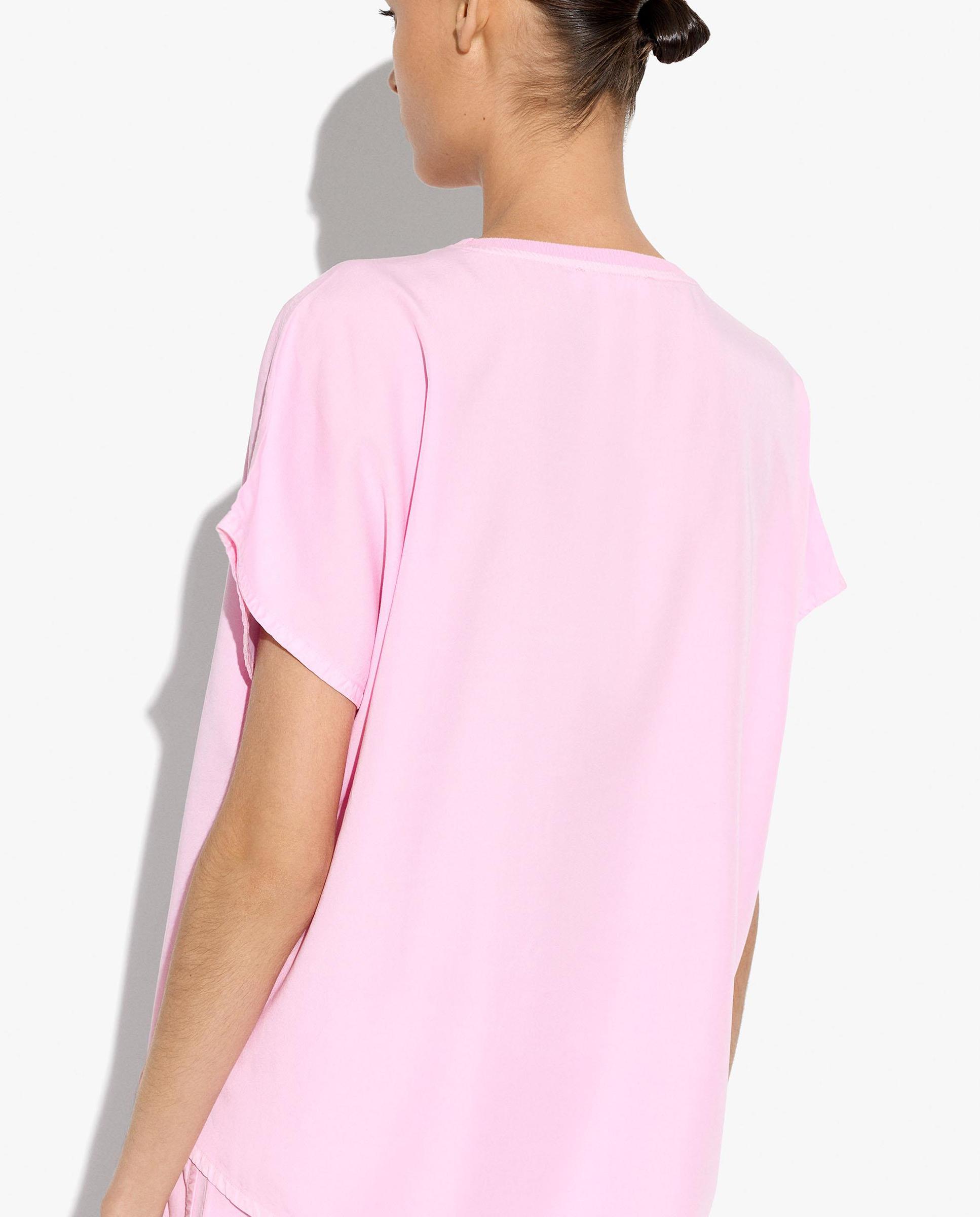 Camiseta de mujer 100% liocel de manga corta lisa - Parfois - Rosa Rosa-5