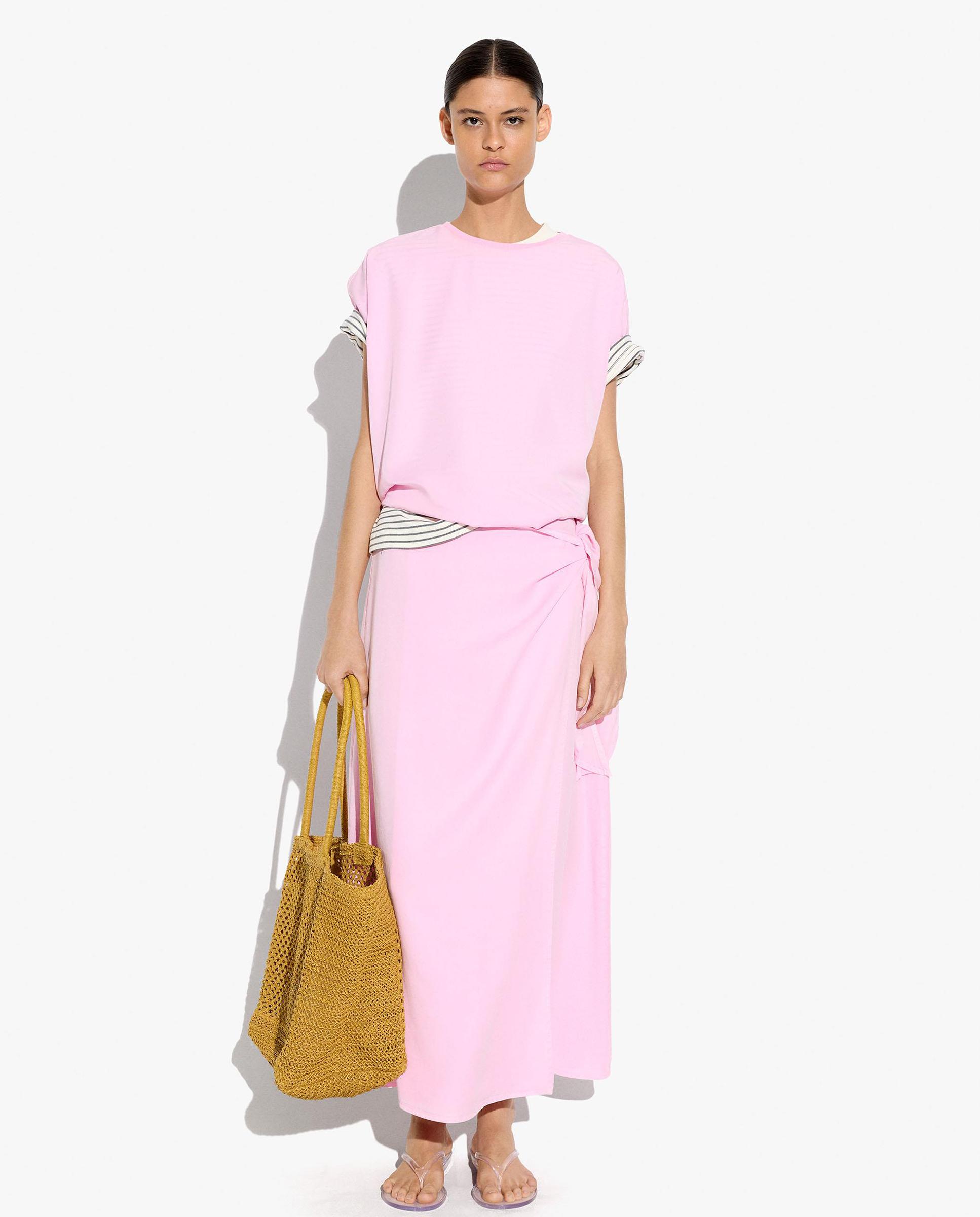 Camiseta de mujer 100% liocel de manga corta lisa - Parfois - Rosa Rosa-6