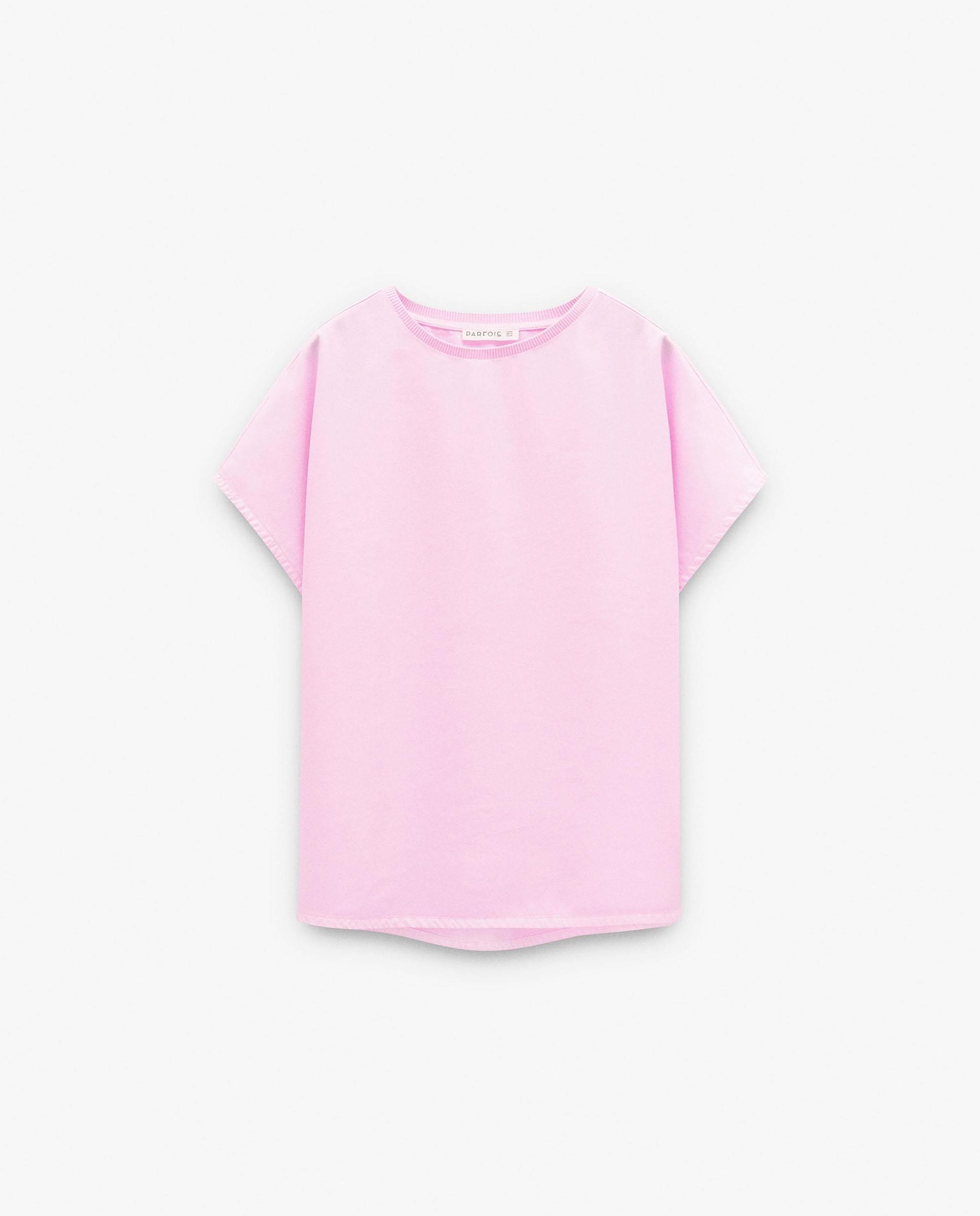 Camiseta de mujer 100% liocel de manga corta lisa - Parfois - Rosa Rosa-7