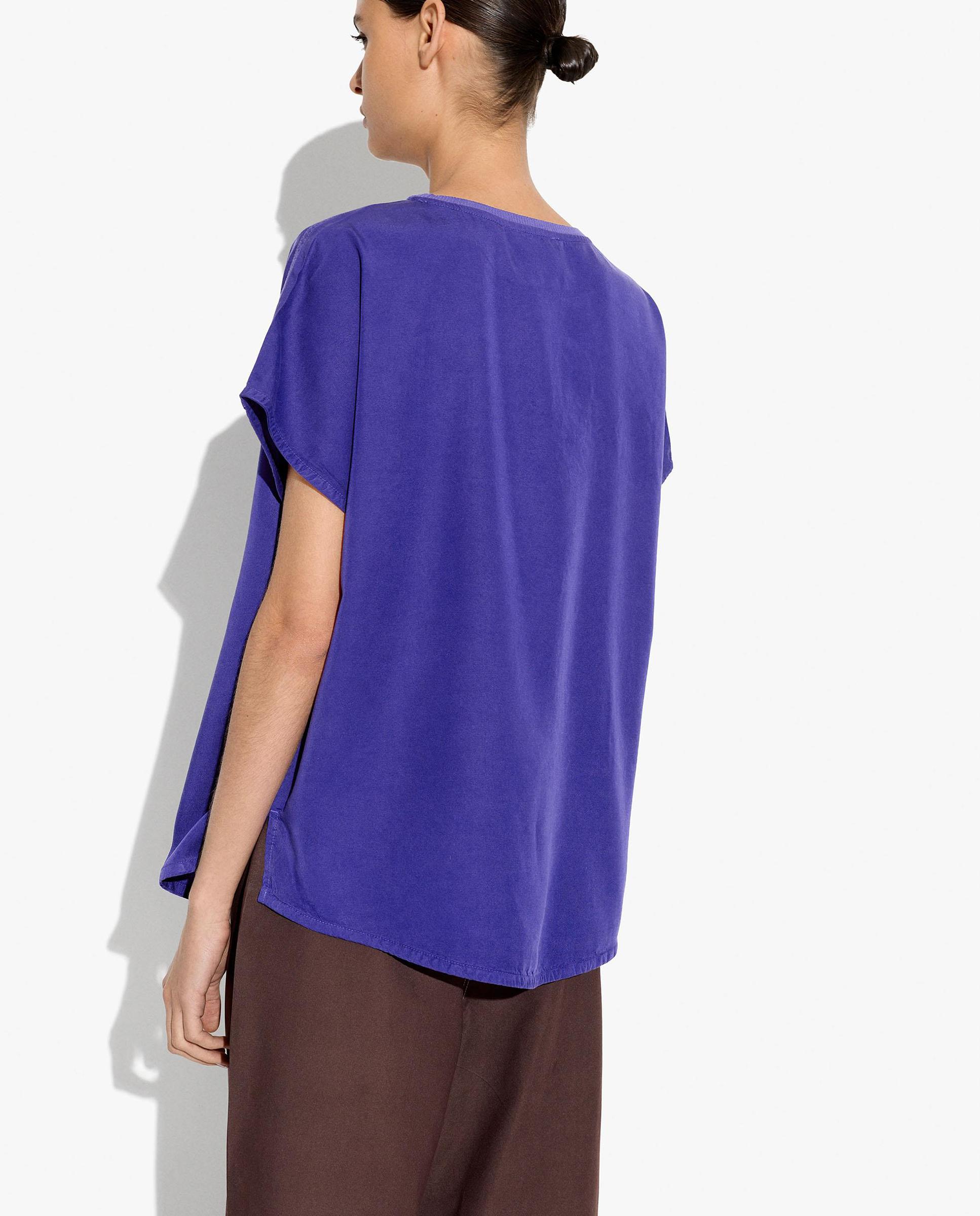 Camiseta de mujer 100% liocel de manga corta lisa - Parfois - Morado Morado-4