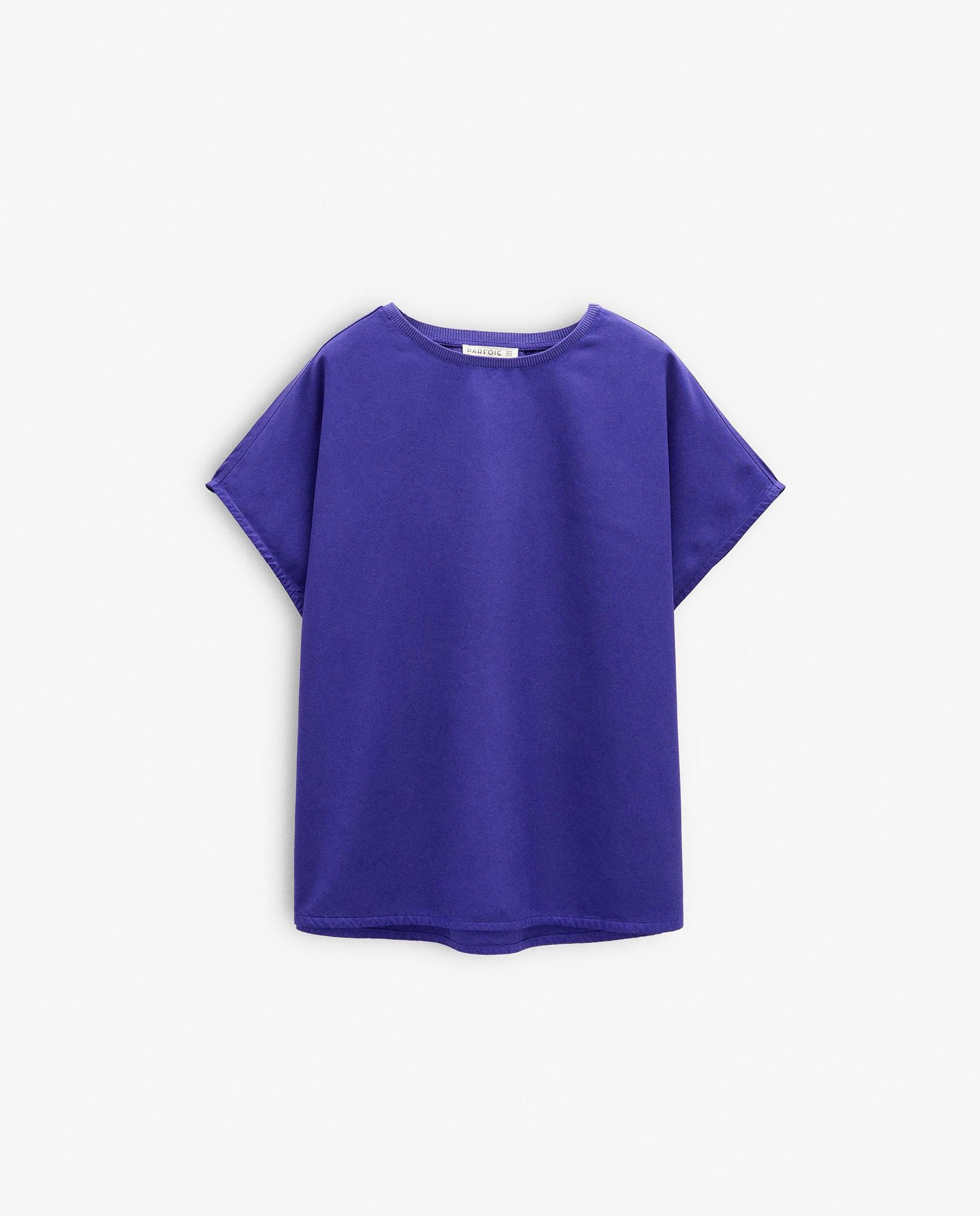 Camiseta de mujer 100% liocel de manga corta lisa - Parfois - Morado Morado-6