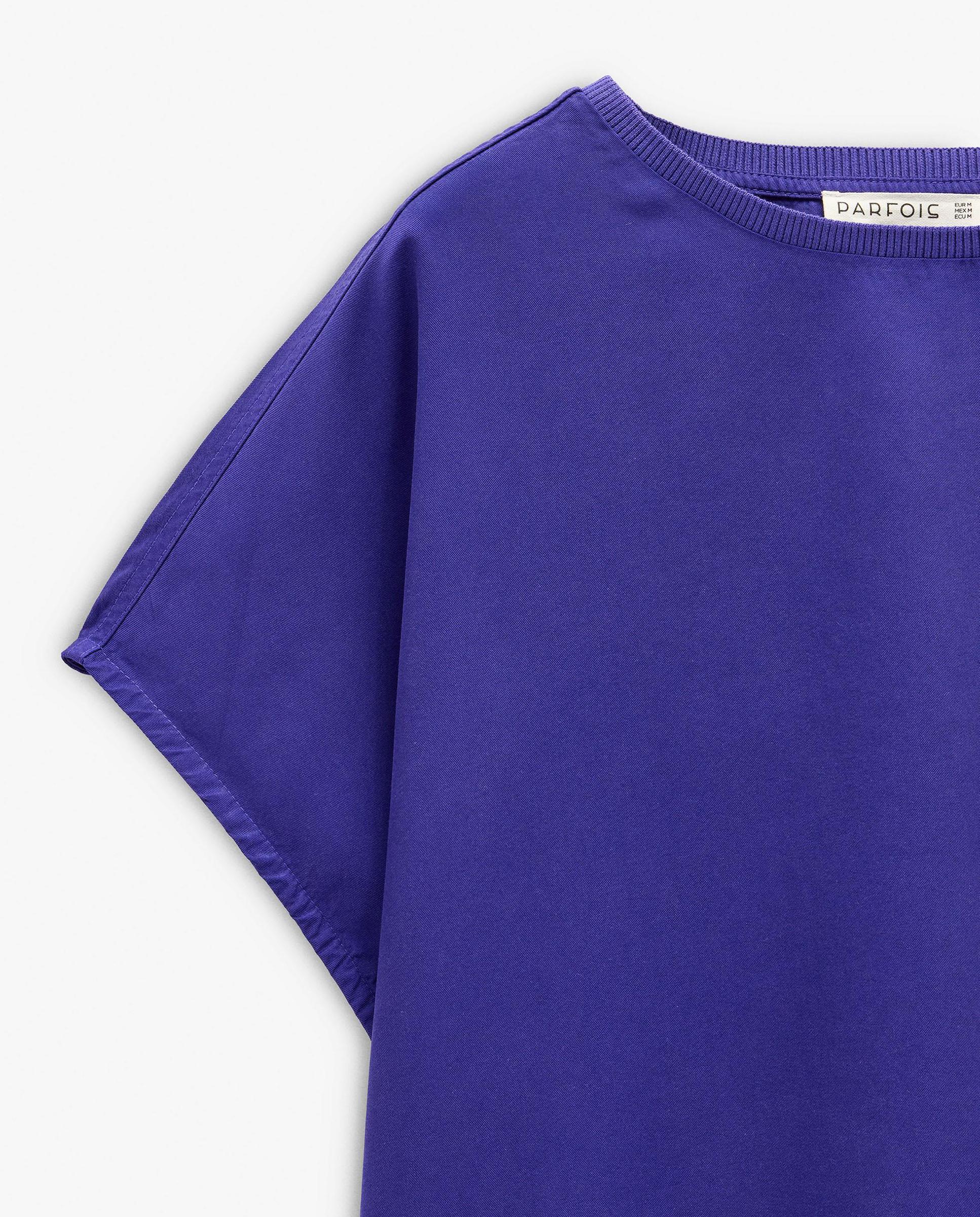 Camiseta de mujer 100% liocel de manga corta lisa - Parfois - Morado Morado-5