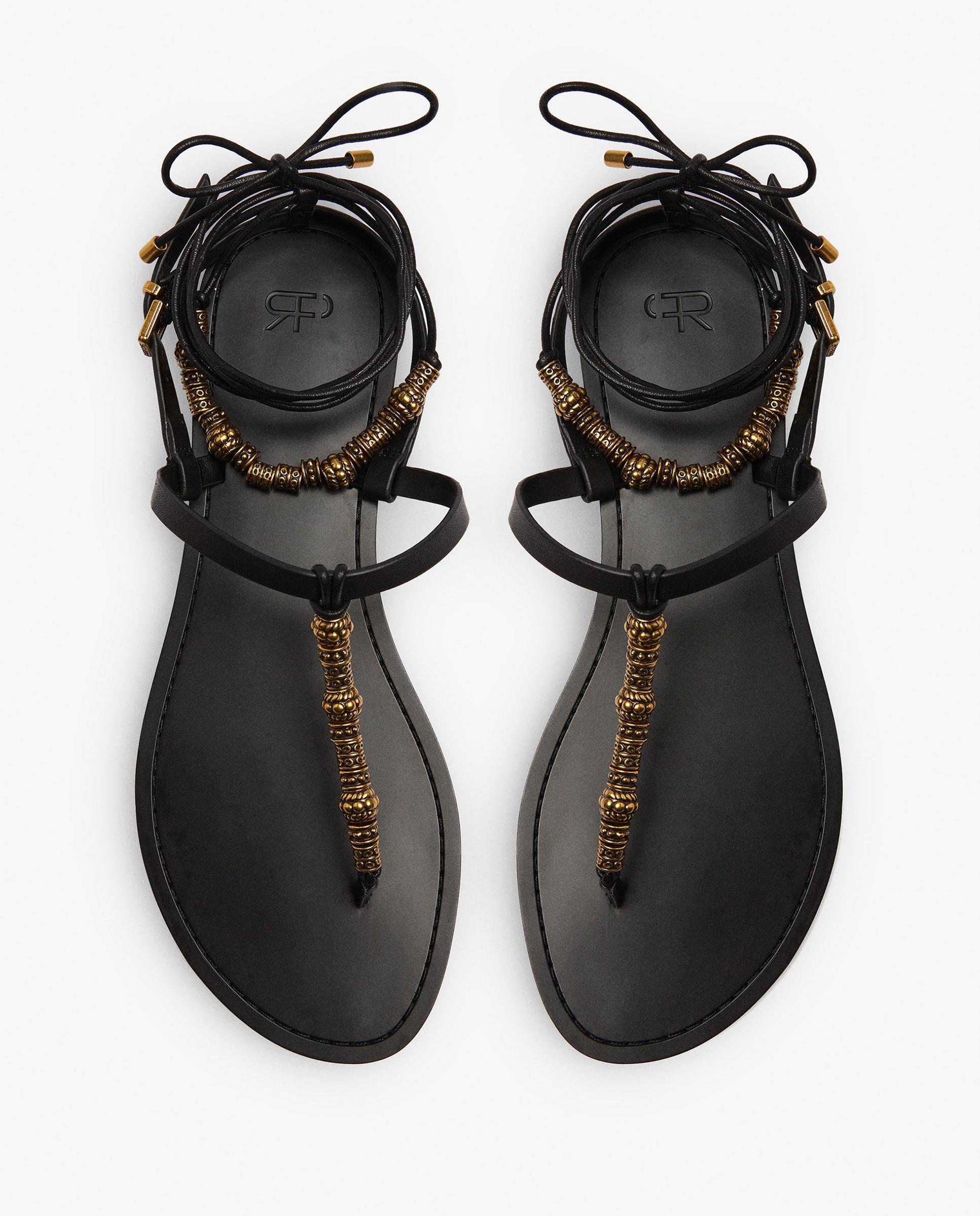 Sandalias de dedo de mujer con tiras y cuentas decorativas - Parfois - Negro Negro-3