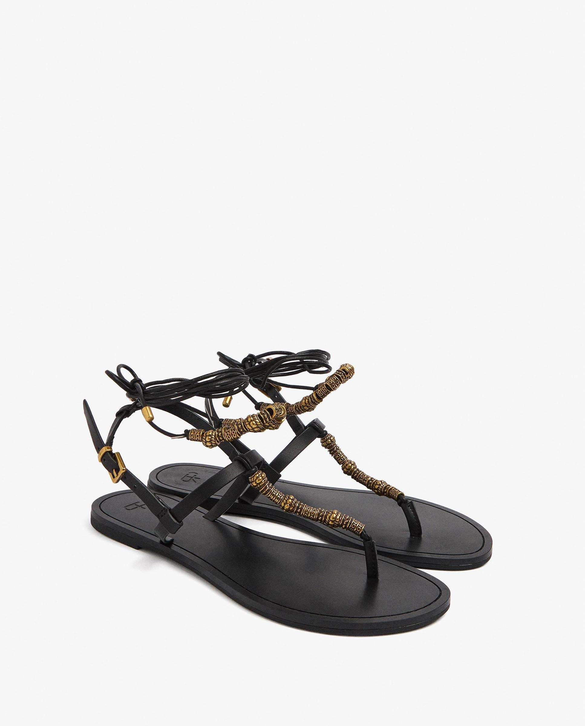 Sandalias de dedo de mujer con tiras y cuentas decorativas - Parfois - Negro Negro-2