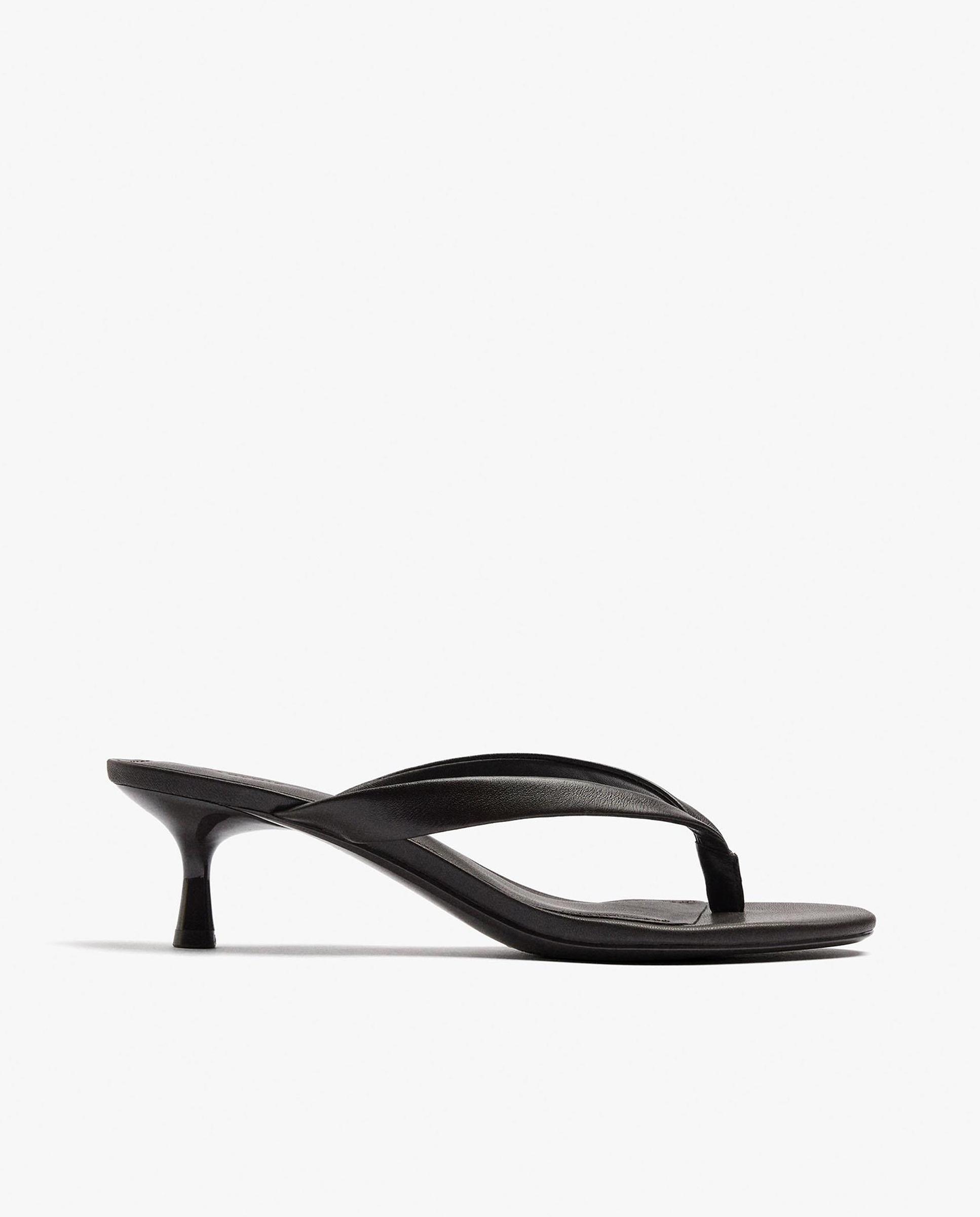 Imagen 0 de Sandalias de tacón de mujer 100% piel con tira en liso Marrón oscuro